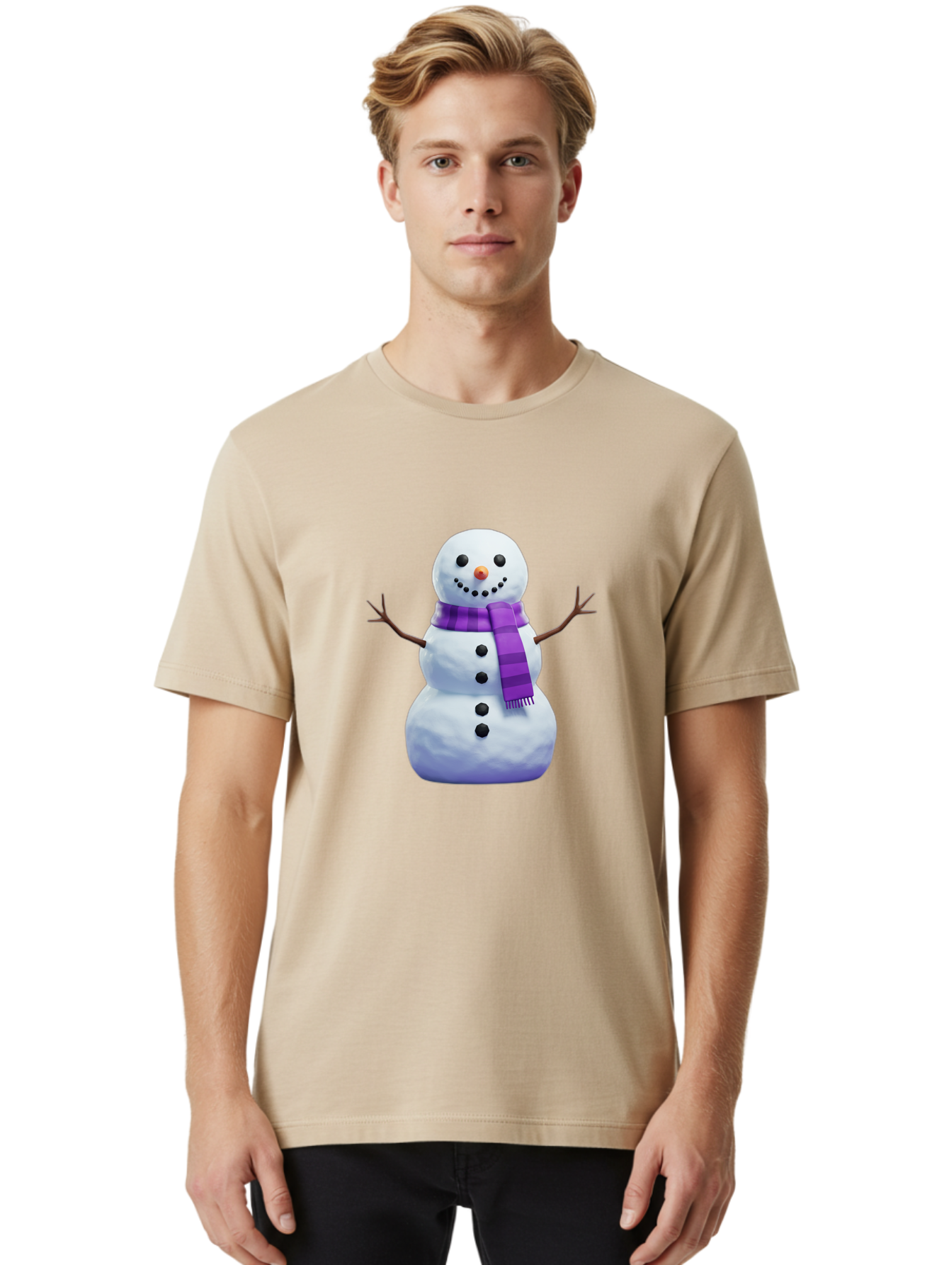 Snowman-5 Men'S Graphic Tee, 100% Cotton, Comfortable Casual Summer Wear, Machine Washable, Snowman With Purple Scarf, Winter Character, Festive Decoration, Cartoon Snowman, Holiday Theme, Snowman Illustration, Winter Wonderland, Bac441
