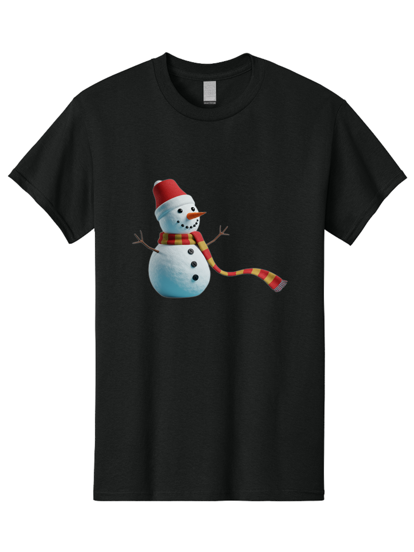 Snowman-6 Men'S Graphic Tee, 100% Cotton, Comfortable Casual Summer Wear, Machine Washable, Snowman Wearing Red Hat, Red And Yellow Scarf, Black Buttons, Carrot Nose, Festive Winter Decor, Holiday Character, Christmas Theme, Winter Wonderland, Bac442