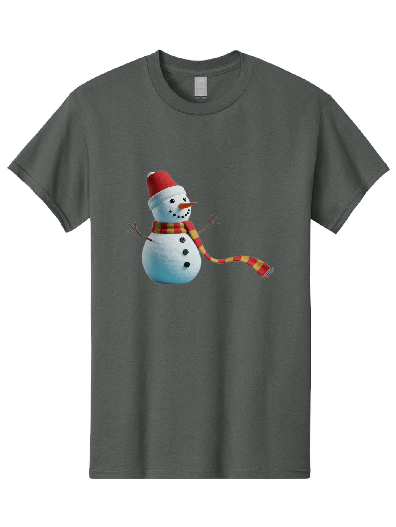 Snowman-6 Men'S Graphic Tee, 100% Cotton, Comfortable Casual Summer Wear, Machine Washable, Snowman Wearing Red Hat, Red And Yellow Scarf, Black Buttons, Carrot Nose, Festive Winter Decor, Holiday Character, Christmas Theme, Winter Wonderland, Bac442