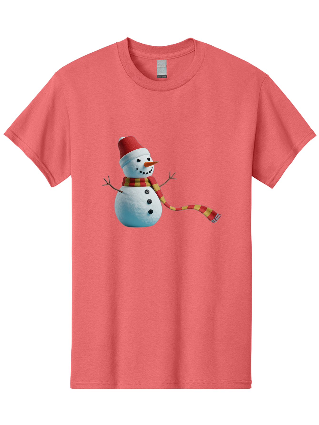 Snowman-6 Men'S Graphic Tee, 100% Cotton, Comfortable Casual Summer Wear, Machine Washable, Snowman Wearing Red Hat, Red And Yellow Scarf, Black Buttons, Carrot Nose, Festive Winter Decor, Holiday Character, Christmas Theme, Winter Wonderland, Bac442