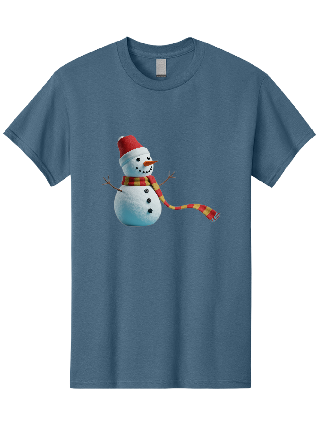 Snowman-6 Men'S Graphic Tee, 100% Cotton, Comfortable Casual Summer Wear, Machine Washable, Snowman Wearing Red Hat, Red And Yellow Scarf, Black Buttons, Carrot Nose, Festive Winter Decor, Holiday Character, Christmas Theme, Winter Wonderland, Bac442