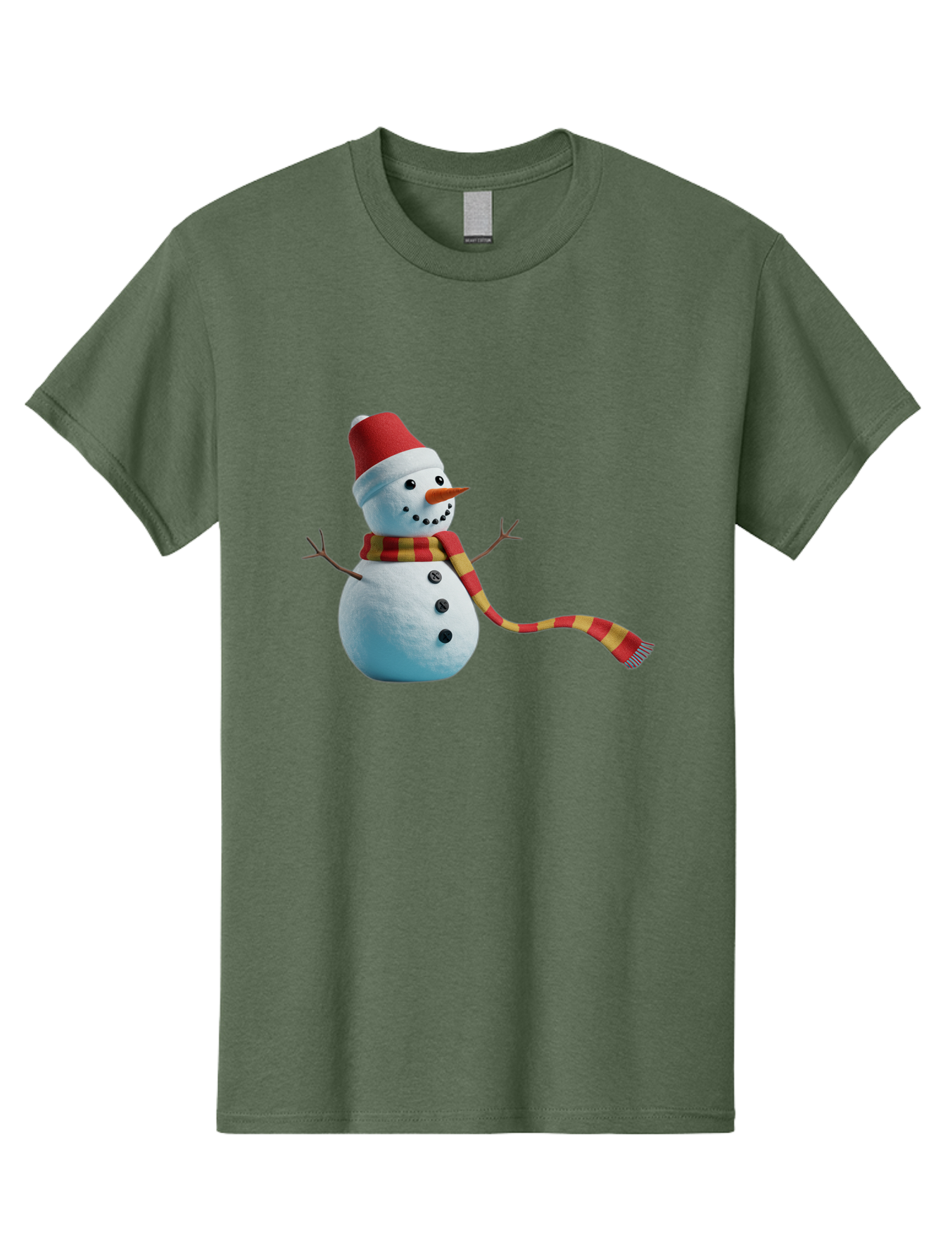 Snowman-6 Men'S Graphic Tee, 100% Cotton, Comfortable Casual Summer Wear, Machine Washable, Snowman Wearing Red Hat, Red And Yellow Scarf, Black Buttons, Carrot Nose, Festive Winter Decor, Holiday Character, Christmas Theme, Winter Wonderland, Bac442