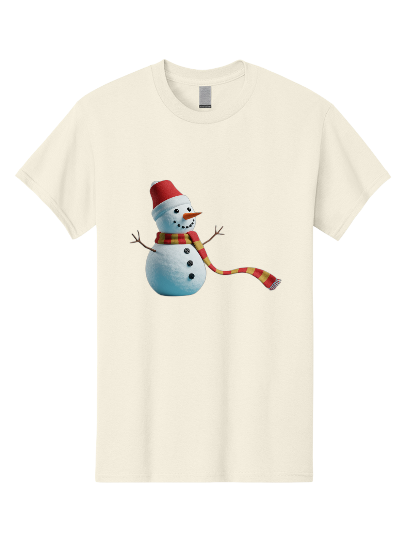 Snowman-6 Men'S Graphic Tee, 100% Cotton, Comfortable Casual Summer Wear, Machine Washable, Snowman Wearing Red Hat, Red And Yellow Scarf, Black Buttons, Carrot Nose, Festive Winter Decor, Holiday Character, Christmas Theme, Winter Wonderland, Bac442