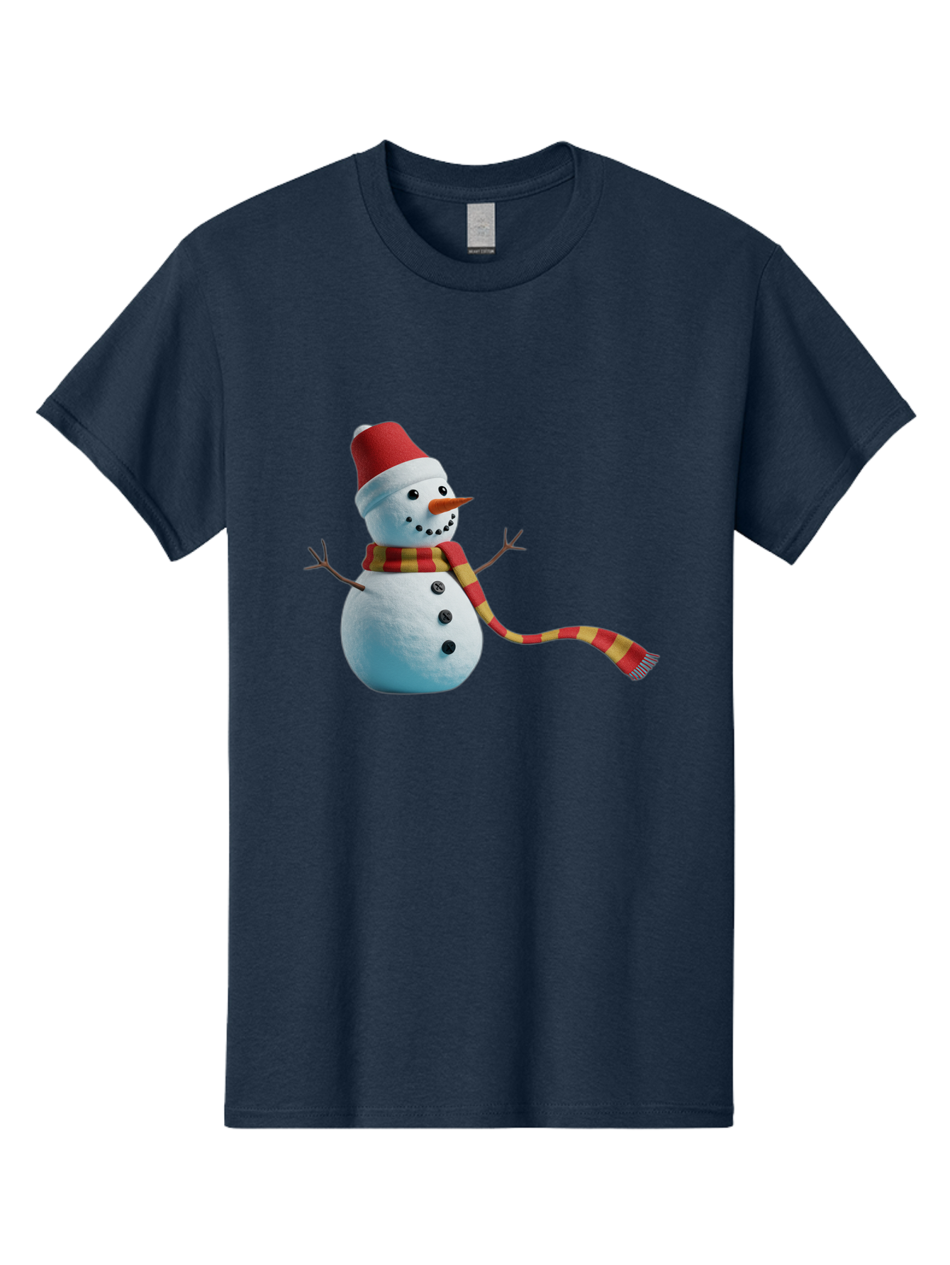 Snowman-6 Men'S Graphic Tee, 100% Cotton, Comfortable Casual Summer Wear, Machine Washable, Snowman Wearing Red Hat, Red And Yellow Scarf, Black Buttons, Carrot Nose, Festive Winter Decor, Holiday Character, Christmas Theme, Winter Wonderland, Bac442