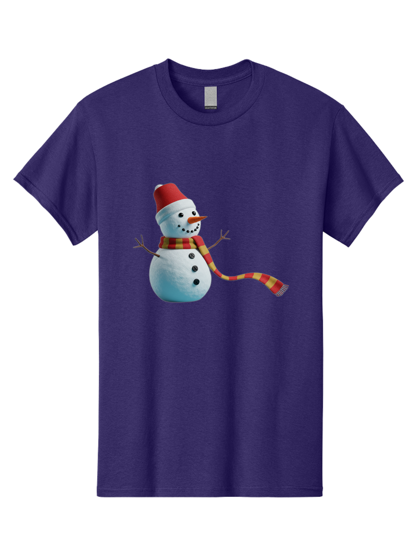 Snowman-6 Men'S Graphic Tee, 100% Cotton, Comfortable Casual Summer Wear, Machine Washable, Snowman Wearing Red Hat, Red And Yellow Scarf, Black Buttons, Carrot Nose, Festive Winter Decor, Holiday Character, Christmas Theme, Winter Wonderland, Bac442