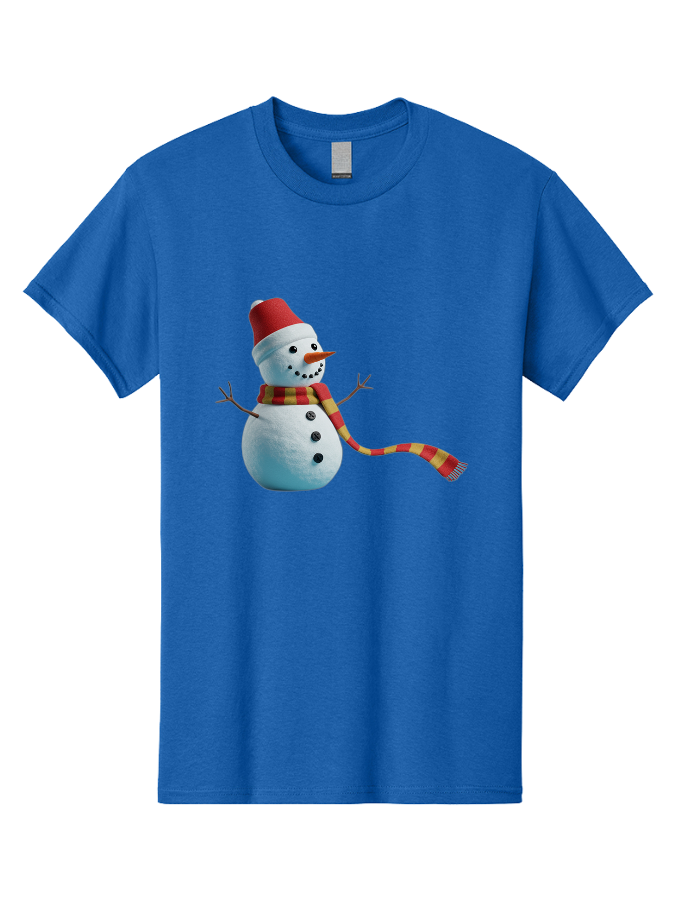 Snowman-6 Men'S Graphic Tee, 100% Cotton, Comfortable Casual Summer Wear, Machine Washable, Snowman Wearing Red Hat, Red And Yellow Scarf, Black Buttons, Carrot Nose, Festive Winter Decor, Holiday Character, Christmas Theme, Winter Wonderland, Bac442