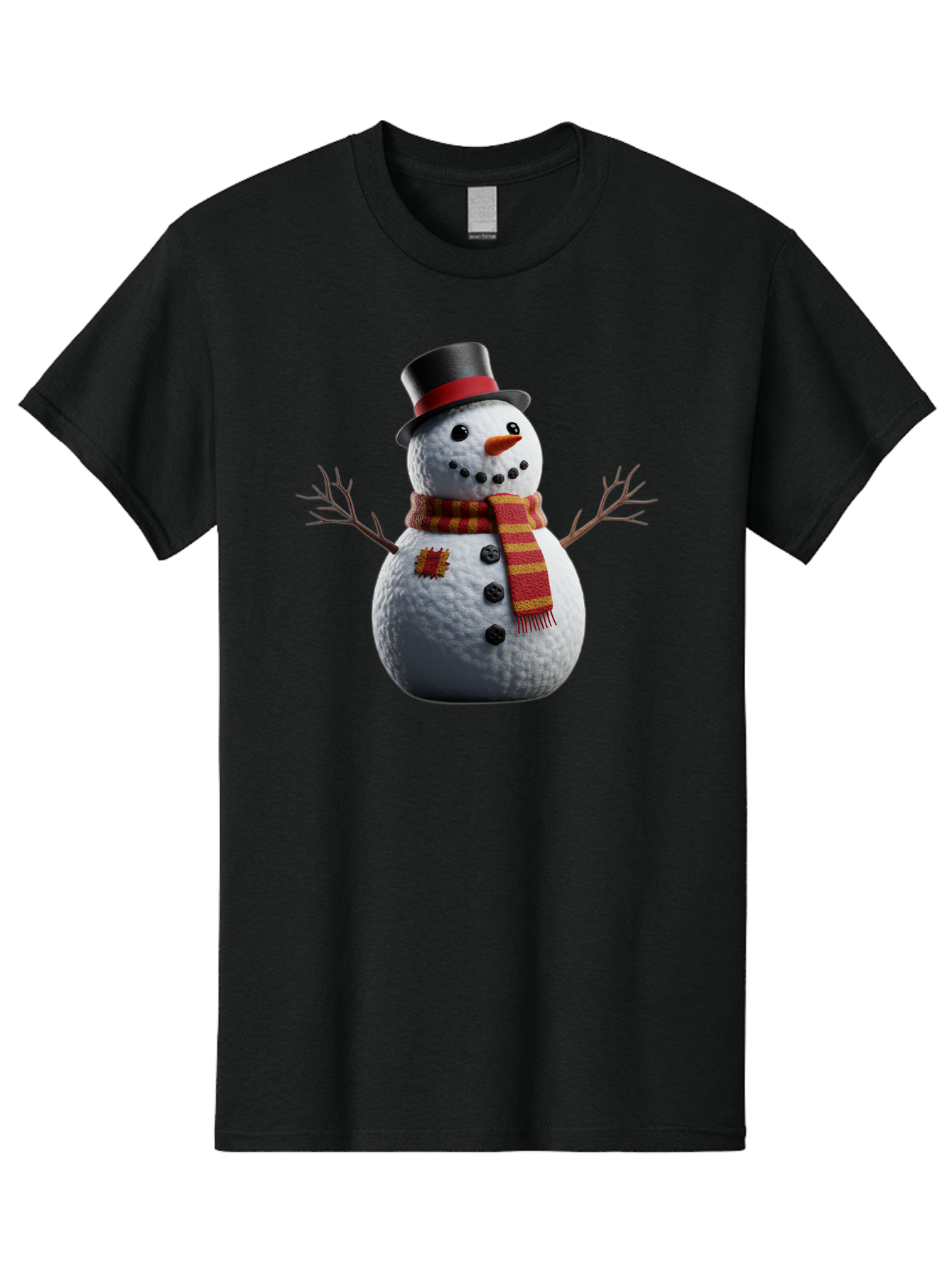 Snowman-In-Top-Hat Men'S Graphic Tee, 100% Cotton, Comfortable Casual Summer Wear, Machine Washable, Snowman With Top Hat, Red And Yellow Striped Scarf, Carrot Nose, Coal Eyes, Festive Winter Character, Winter Holiday Season, Bac443