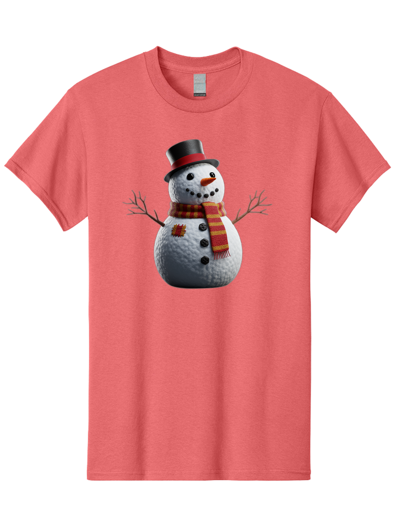 Snowman-In-Top-Hat Men'S Graphic Tee, 100% Cotton, Comfortable Casual Summer Wear, Machine Washable, Snowman With Top Hat, Red And Yellow Striped Scarf, Carrot Nose, Coal Eyes, Festive Winter Character, Winter Holiday Season, Bac443