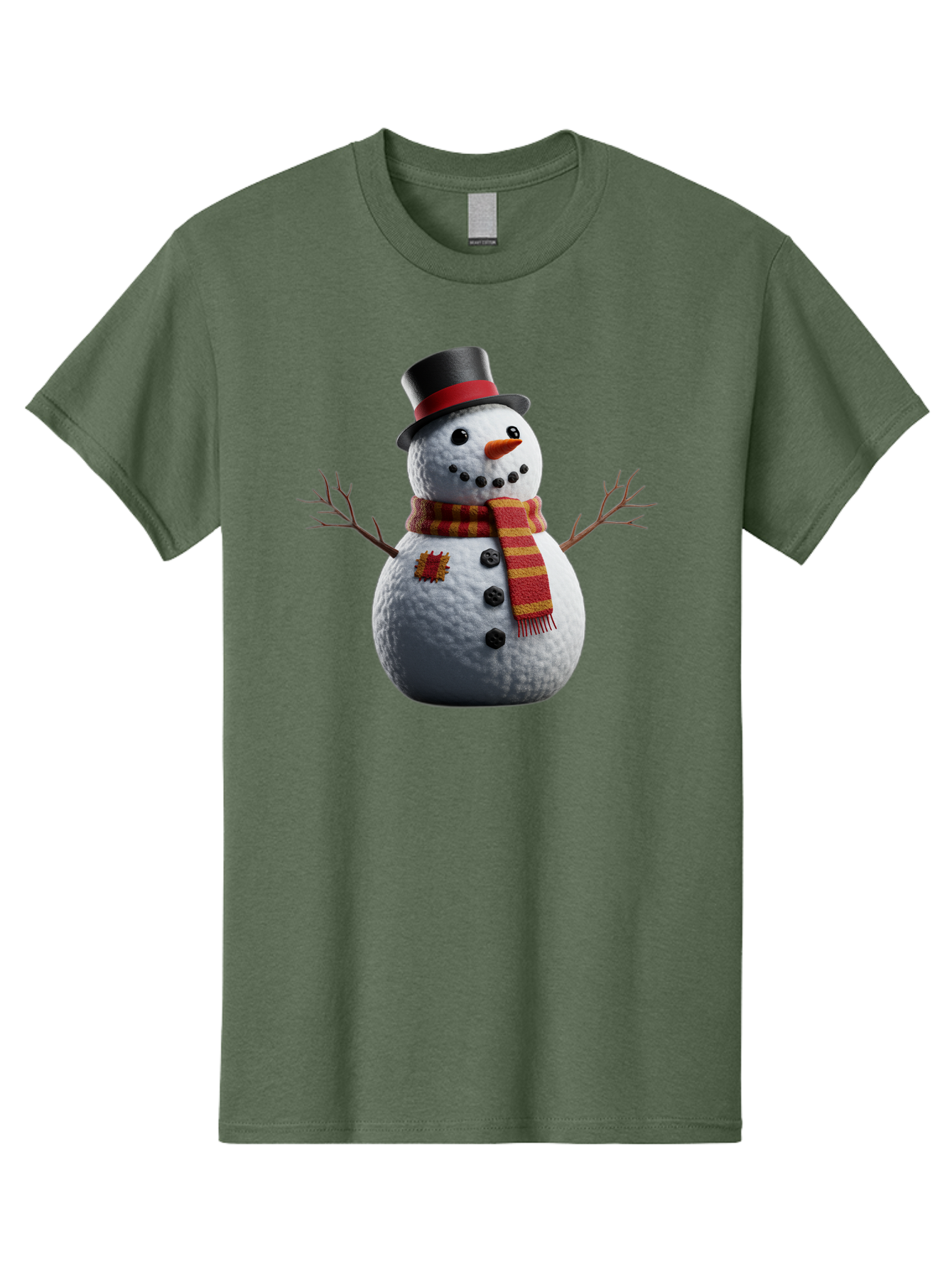 Snowman-In-Top-Hat Men'S Graphic Tee, 100% Cotton, Comfortable Casual Summer Wear, Machine Washable, Snowman With Top Hat, Red And Yellow Striped Scarf, Carrot Nose, Coal Eyes, Festive Winter Character, Winter Holiday Season, Bac443