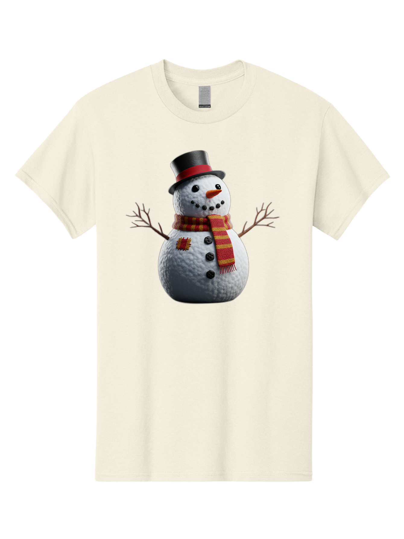 Snowman-In-Top-Hat Men'S Graphic Tee, 100% Cotton, Comfortable Casual Summer Wear, Machine Washable, Snowman With Top Hat, Red And Yellow Striped Scarf, Carrot Nose, Coal Eyes, Festive Winter Character, Winter Holiday Season, Bac443