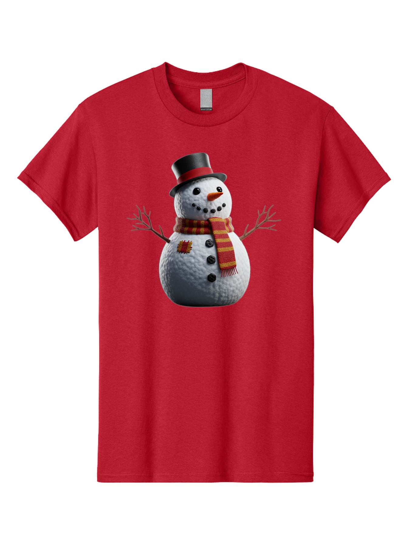 Snowman-In-Top-Hat Men'S Graphic Tee, 100% Cotton, Comfortable Casual Summer Wear, Machine Washable, Snowman With Top Hat, Red And Yellow Striped Scarf, Carrot Nose, Coal Eyes, Festive Winter Character, Winter Holiday Season, Bac443