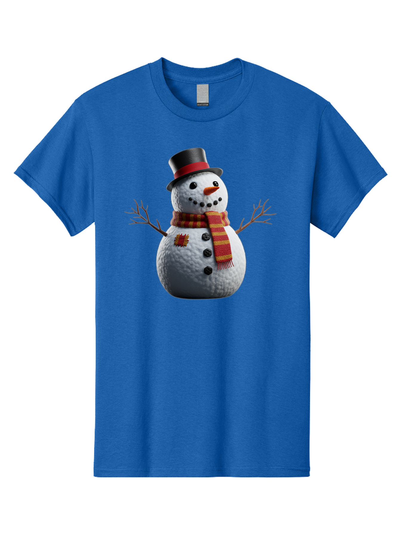 Snowman-In-Top-Hat Men'S Graphic Tee, 100% Cotton, Comfortable Casual Summer Wear, Machine Washable, Snowman With Top Hat, Red And Yellow Striped Scarf, Carrot Nose, Coal Eyes, Festive Winter Character, Winter Holiday Season, Bac443