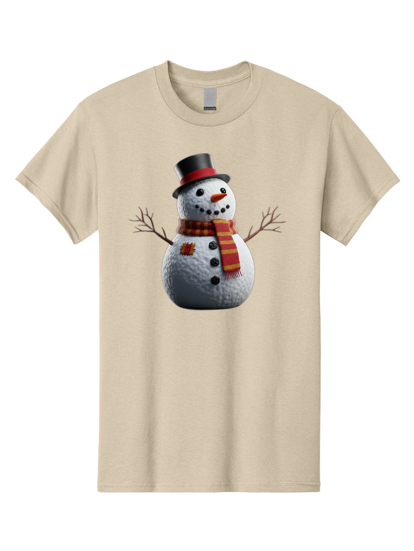 Snowman-In-Top-Hat Men'S Graphic Tee, 100% Cotton, Comfortable Casual Summer Wear, Machine Washable, Snowman With Top Hat, Red And Yellow Striped Scarf, Carrot Nose, Coal Eyes, Festive Winter Character, Winter Holiday Season, Bac443