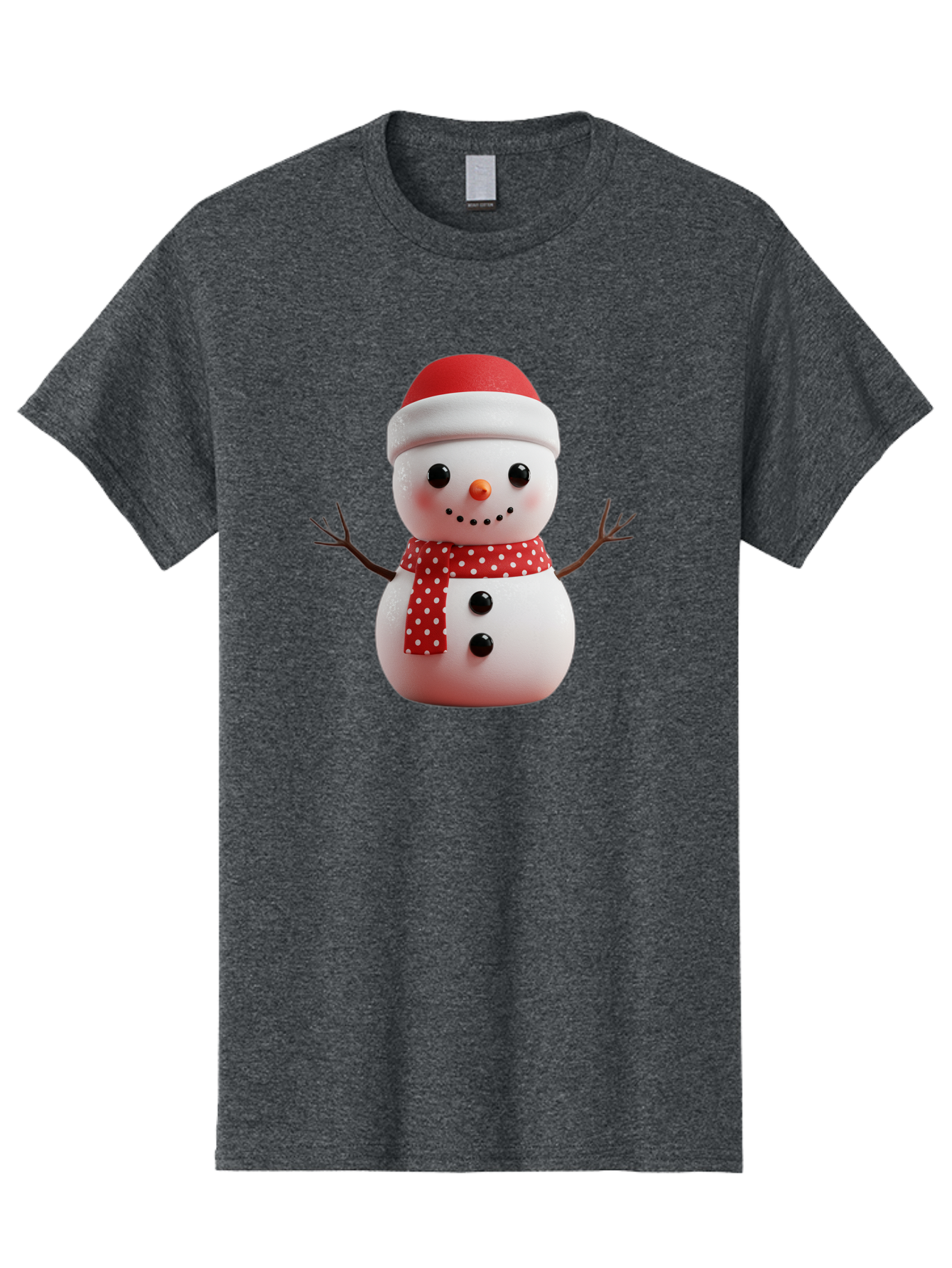 Snowman Men'S Graphic Tee, 100% Cotton, Comfortable Casual Summer Wear, Machine Washable, Snowman Figurine, Winter Decoration, Festive Snowman, Holiday Character, Red Scarf, White Polka Dots, Christmas Ornament, Snowman Charm, Bac445
