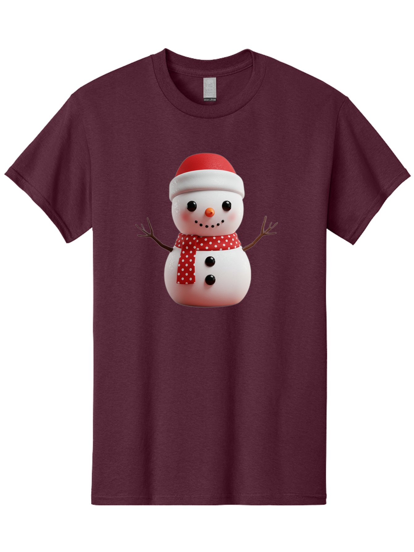 Snowman Men'S Graphic Tee, 100% Cotton, Comfortable Casual Summer Wear, Machine Washable, Snowman Figurine, Winter Decoration, Festive Snowman, Holiday Character, Red Scarf, White Polka Dots, Christmas Ornament, Snowman Charm, Bac445