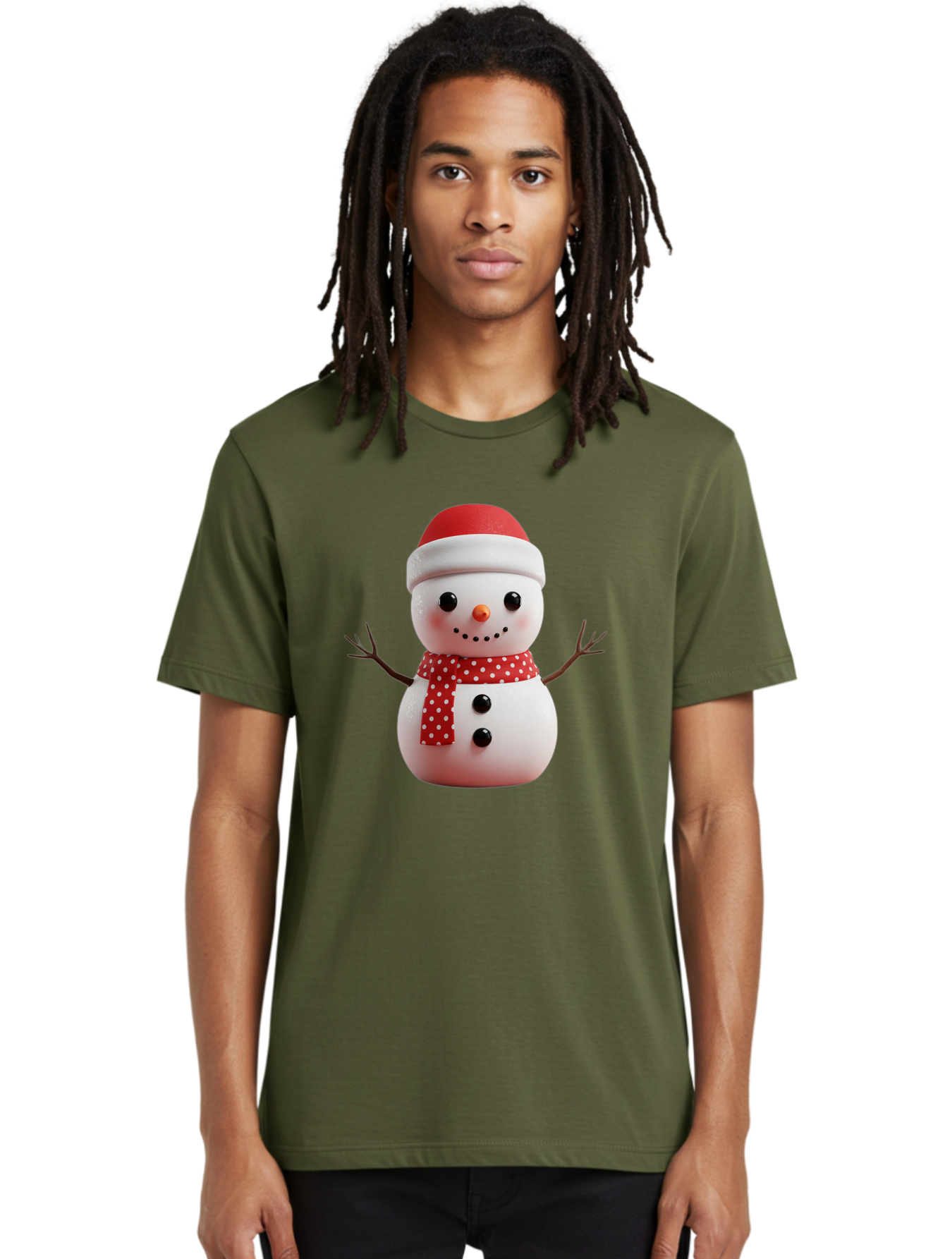 Snowman Men'S Graphic Tee, 100% Cotton, Comfortable Casual Summer Wear, Machine Washable, Snowman Figurine, Winter Decoration, Festive Snowman, Holiday Character, Red Scarf, White Polka Dots, Christmas Ornament, Snowman Charm, Bac445
