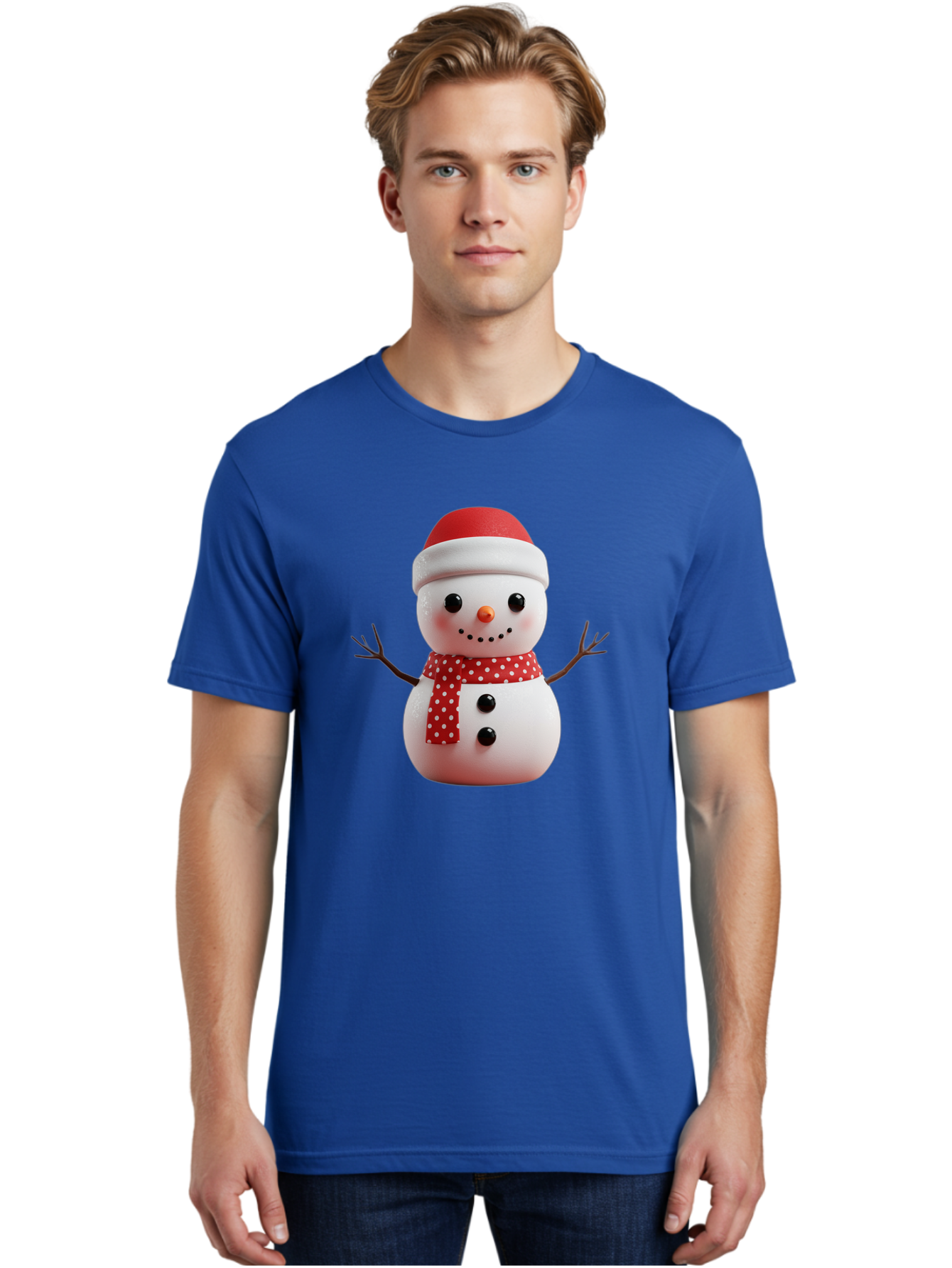 Snowman Men'S Graphic Tee, 100% Cotton, Comfortable Casual Summer Wear, Machine Washable, Snowman Figurine, Winter Decoration, Festive Snowman, Holiday Character, Red Scarf, White Polka Dots, Christmas Ornament, Snowman Charm, Bac445