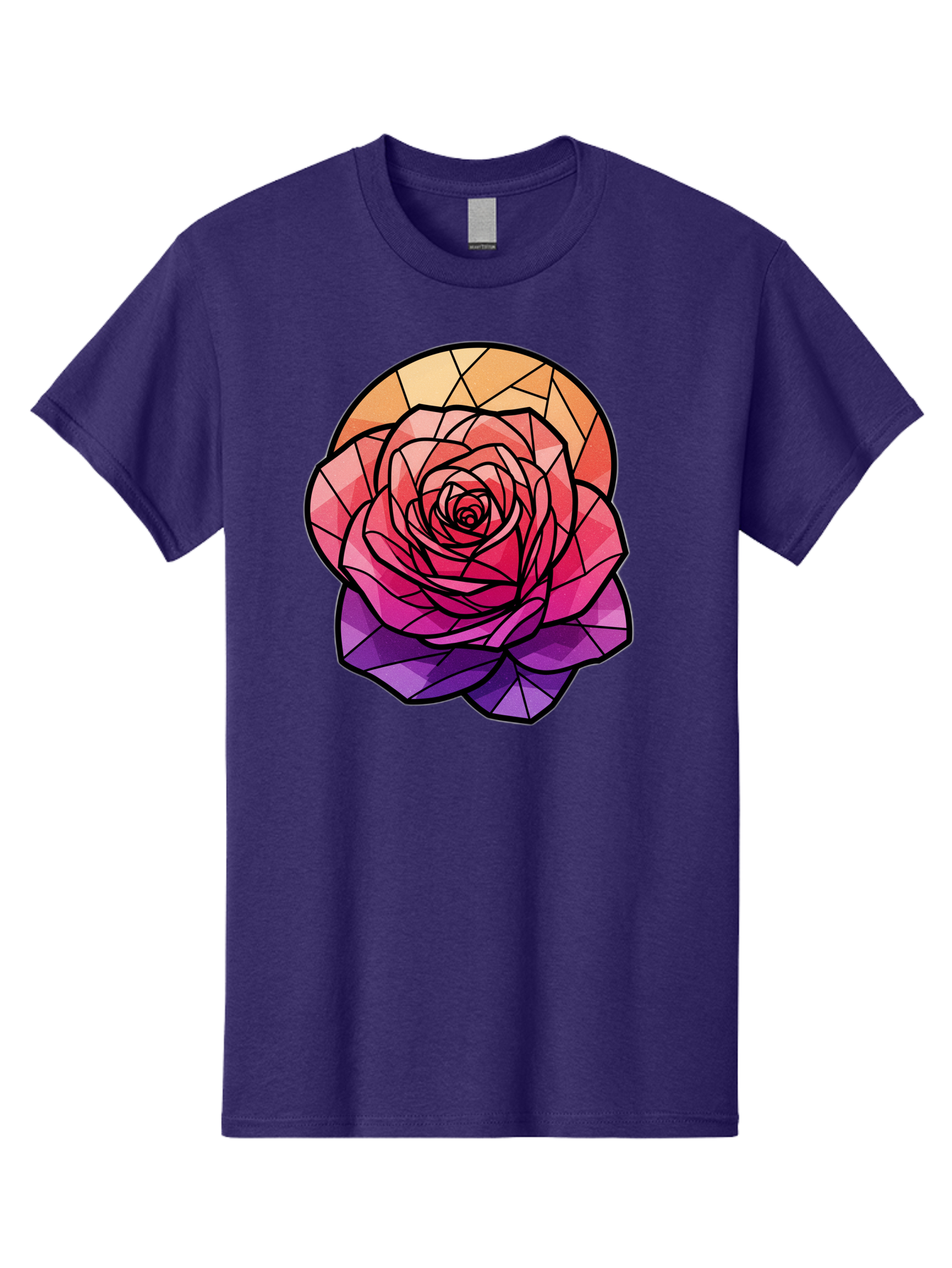 Stained-Glass-Rose Men'S Graphic Tee, 100% Cotton, Comfortable Casual Summer Wear, Machine Washable, Stained Glass Rose, Mosaic Art, Colorful Flowers, Floral Designs, Pink And Purple Hues, Vibrant Petals, Black Outlines, Geometric Patterns, Bac449