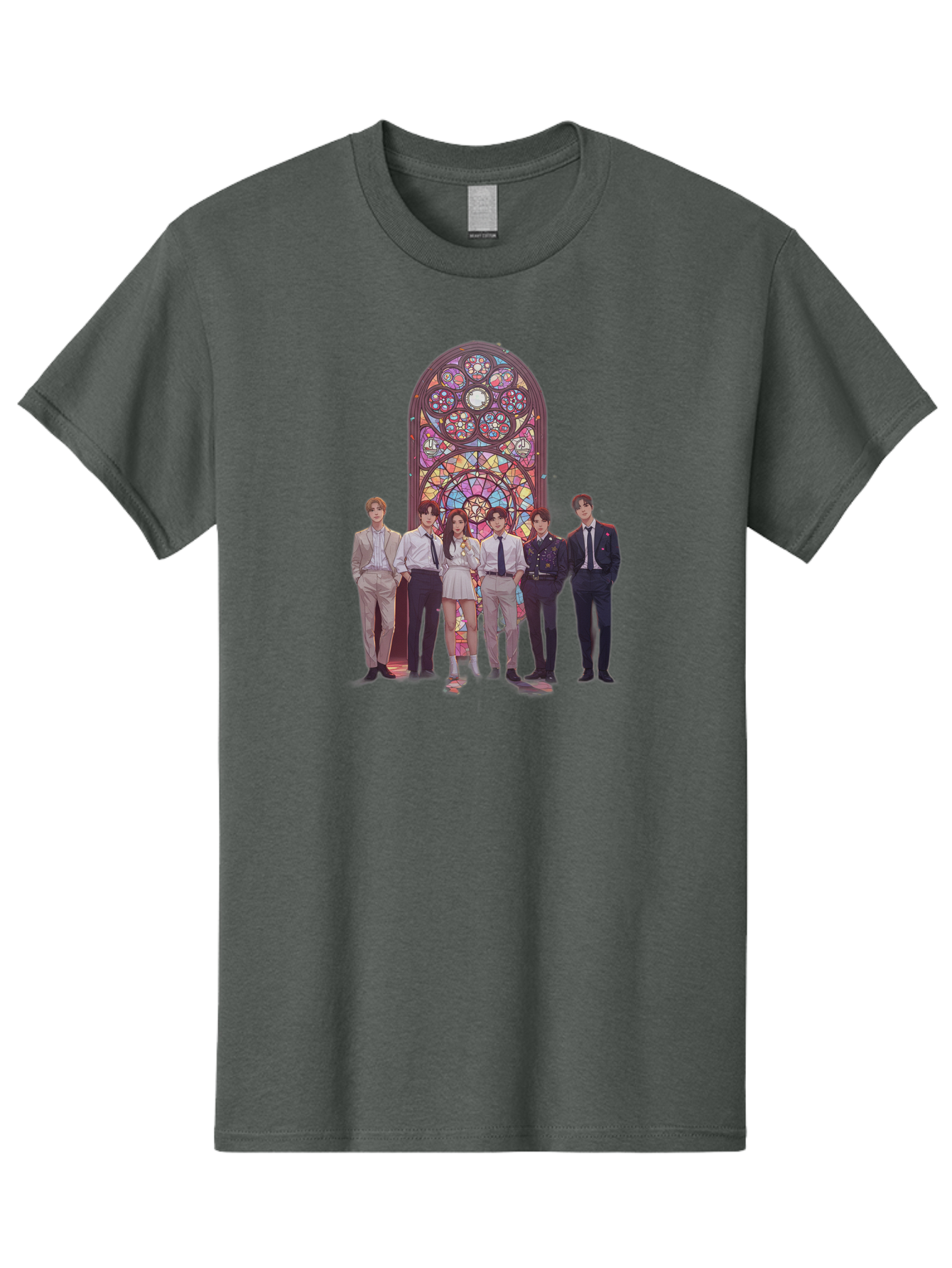 Stained-Glass-Window Men'S Graphic Tee, 100% Cotton, Comfortable Casual Summer Wear, Machine Washable, K-Pop Group, Stained Glass Window, Formal Attire, Black Ties, White Shirts, Vibrant Colors, Stained Glass Art, K-Pop Fashion, Bac450