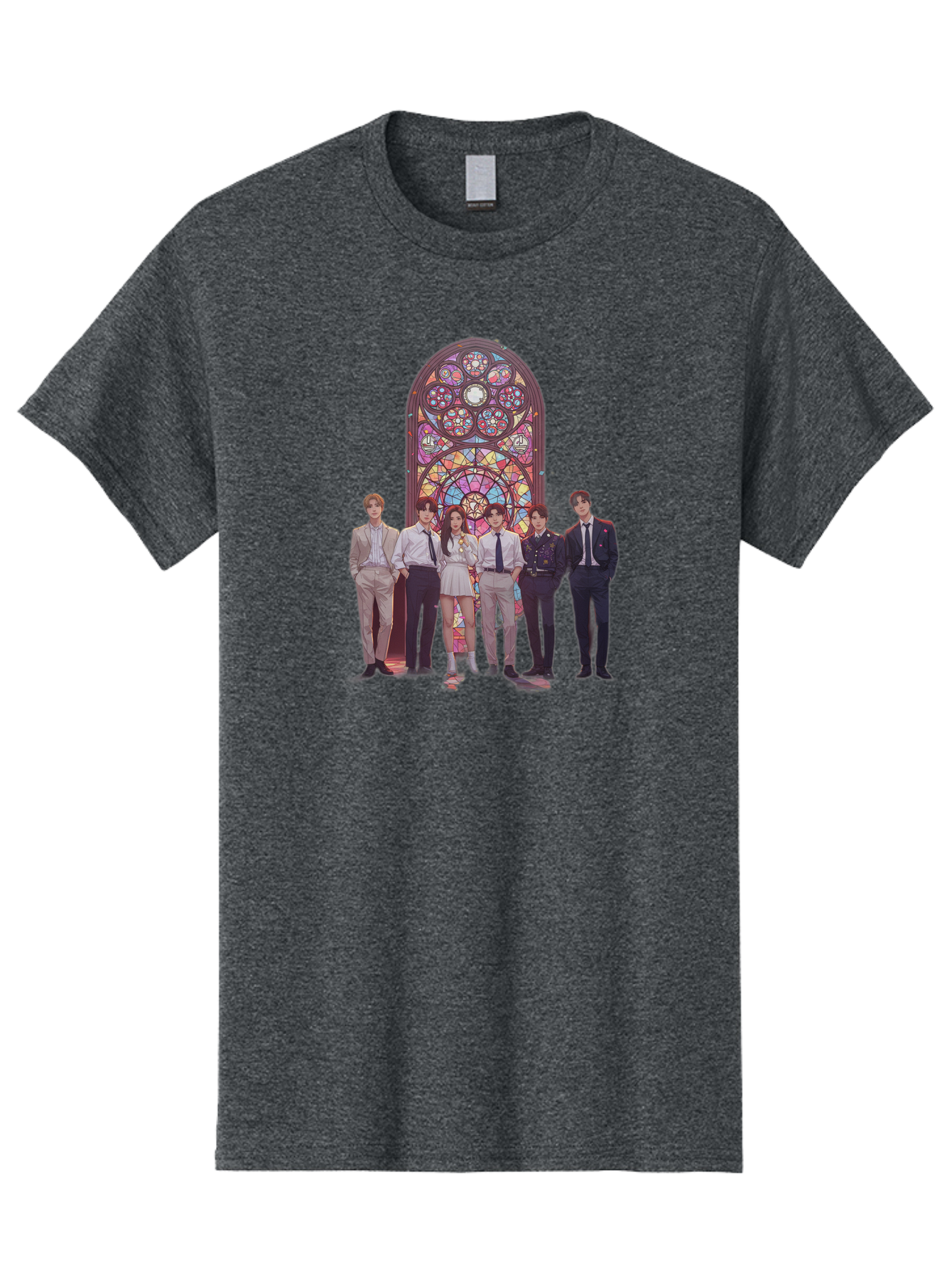Stained-Glass-Window Men'S Graphic Tee, 100% Cotton, Comfortable Casual Summer Wear, Machine Washable, K-Pop Group, Stained Glass Window, Formal Attire, Black Ties, White Shirts, Vibrant Colors, Stained Glass Art, K-Pop Fashion, Bac450