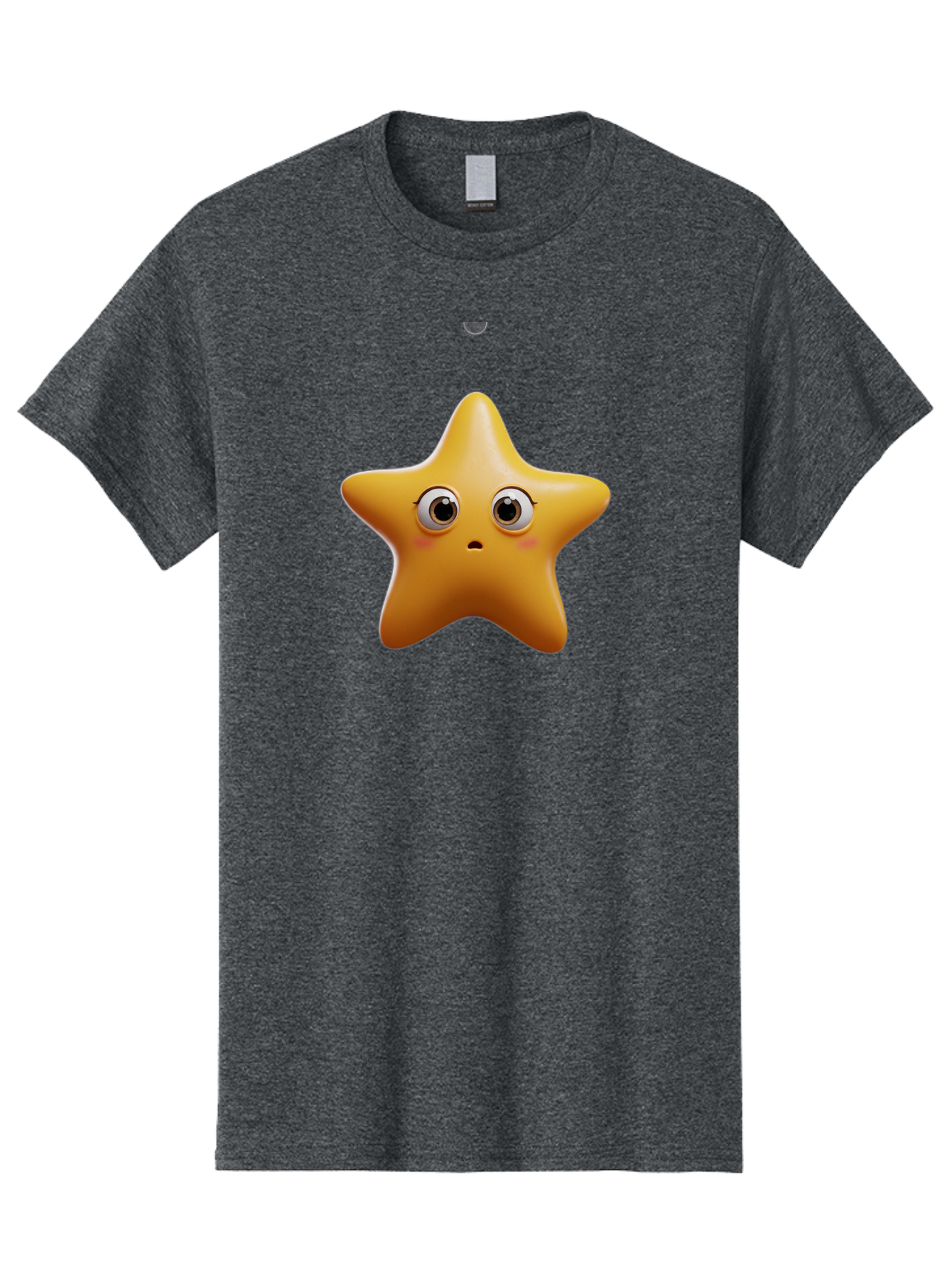 Star-Emoji Men'S Graphic Tee, 100% Cotton, Comfortable Casual Summer Wear, Machine Washable, Cartoon Star, Cute Expression, Surprised Face, Shiny Star, 3D Illustration, Yellow Star, Emoji Character, Surprised Emoji Bac451