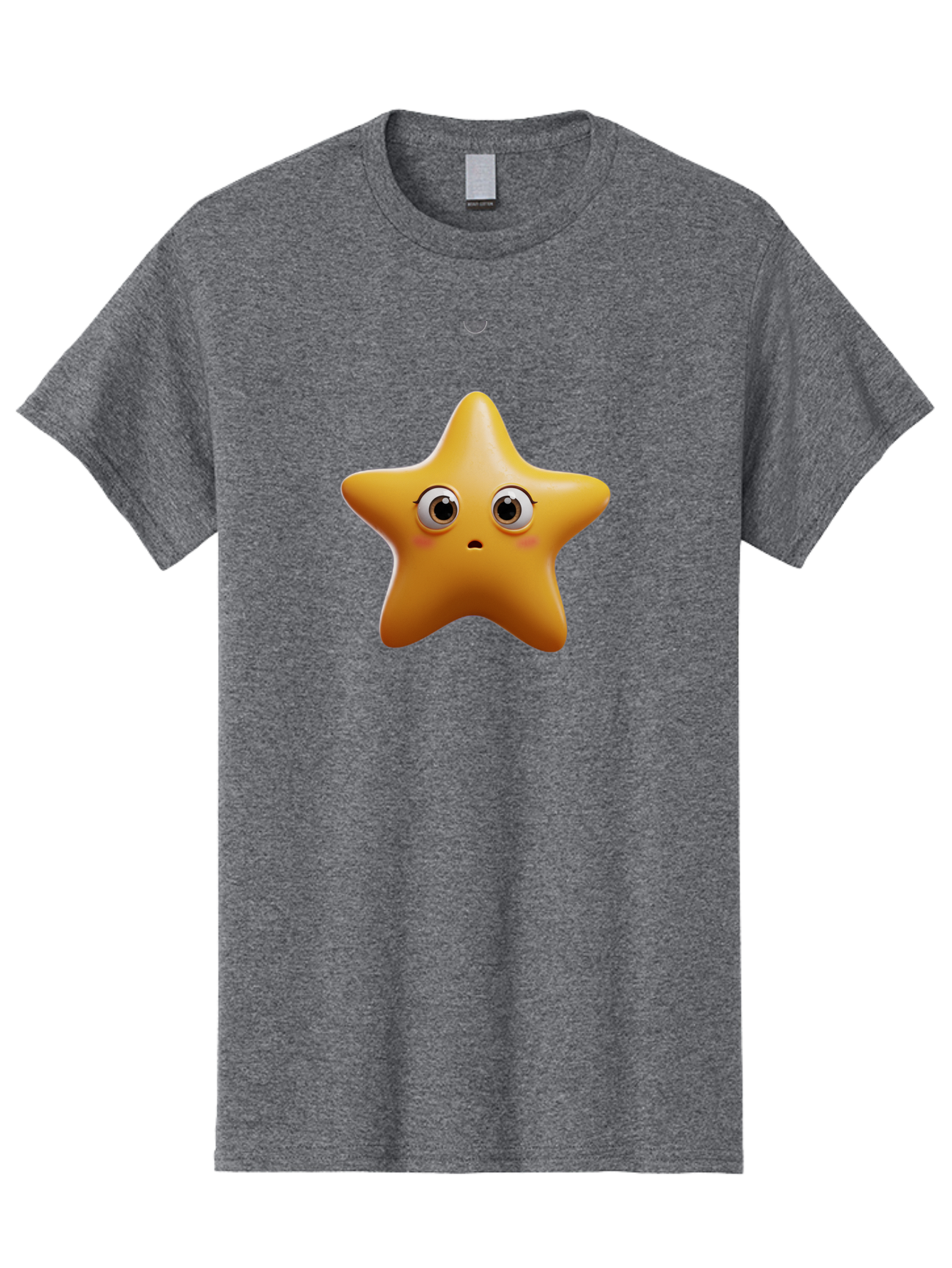 Star-Emoji Men'S Graphic Tee, 100% Cotton, Comfortable Casual Summer Wear, Machine Washable, Cartoon Star, Cute Expression, Surprised Face, Shiny Star, 3D Illustration, Yellow Star, Emoji Character, Surprised Emoji Bac451