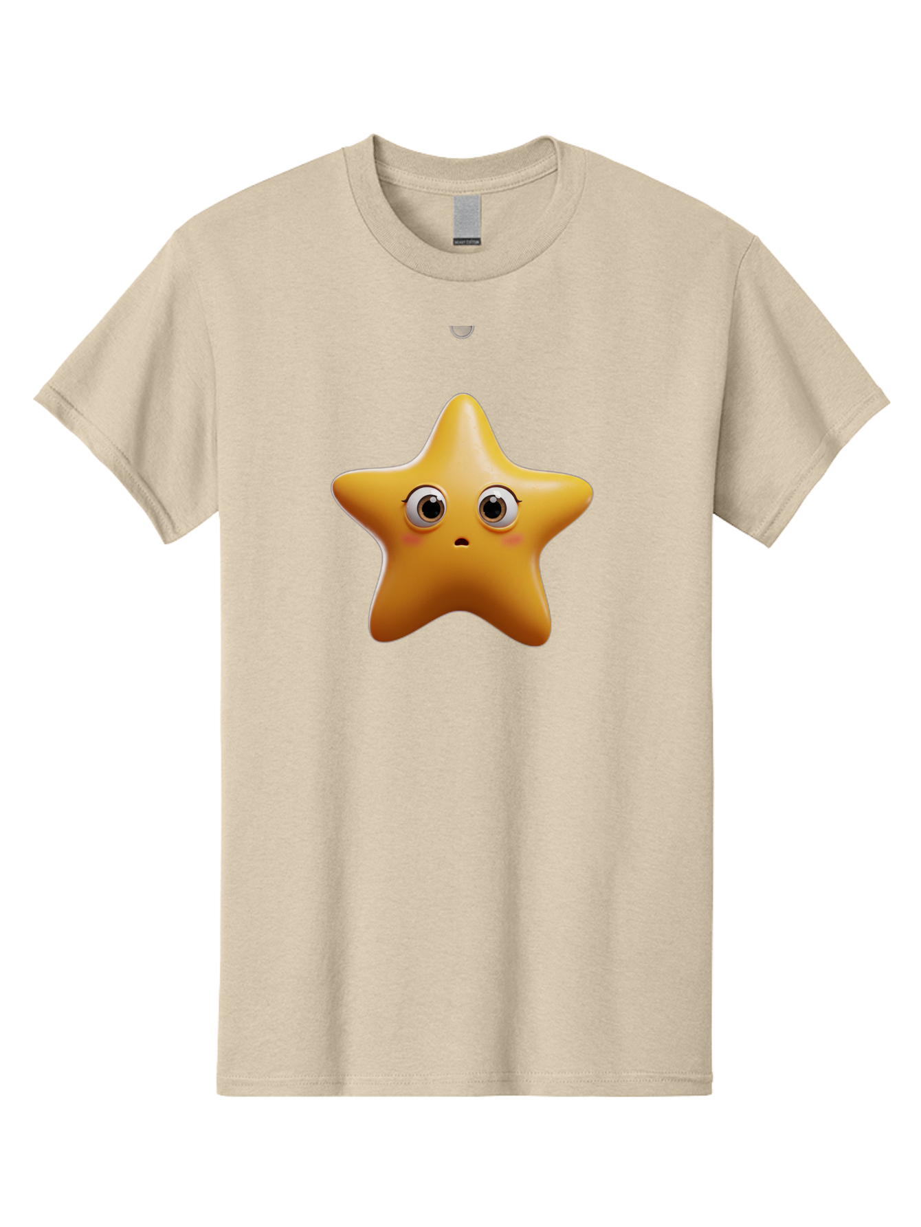 Star-Emoji Men'S Graphic Tee, 100% Cotton, Comfortable Casual Summer Wear, Machine Washable, Cartoon Star, Cute Expression, Surprised Face, Shiny Star, 3D Illustration, Yellow Star, Emoji Character, Surprised Emoji Bac451