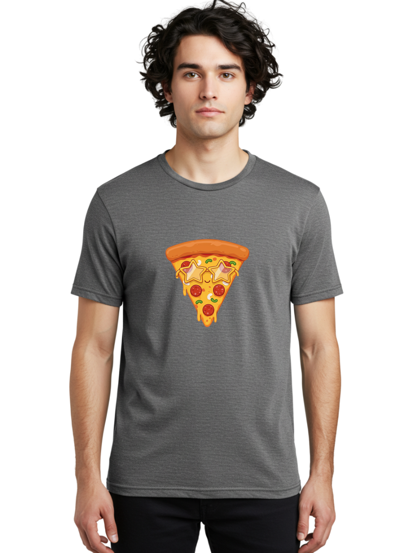 Star-Pizza-Slice Men'S Graphic Tee, 100% Cotton, Comfortable Casual Summer Wear, Machine Washable, Pizza Slice, Melted Cheese, Pepperoni Pizza, Star-Shaped Toppings, Cartoon-Style Pizza, Cheesy Goodness, Savory Delight, Pizza Love, Foodie Fun, Bac452