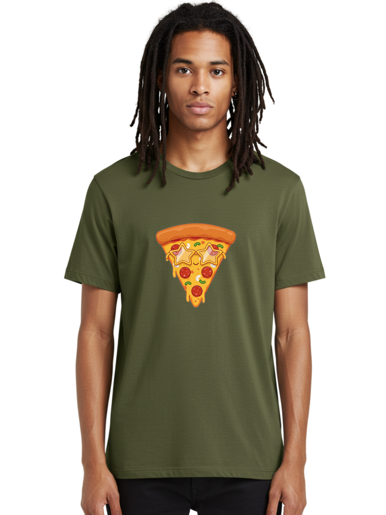 Star-Pizza-Slice Men'S Graphic Tee, 100% Cotton, Comfortable Casual Summer Wear, Machine Washable, Pizza Slice, Melted Cheese, Pepperoni Pizza, Star-Shaped Toppings, Cartoon-Style Pizza, Cheesy Goodness, Savory Delight, Pizza Love, Foodie Fun, Bac452