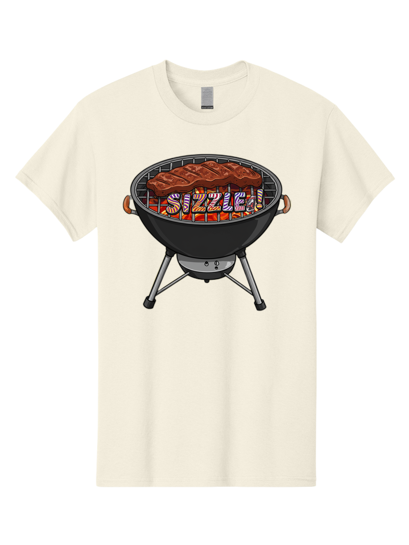 Steak-On-The-Grill Men'S Graphic Tee, 100% Cotton, Comfortable Casual Summer Wear, Machine Washable, Grilled Steak, Sizzling Grill, Barbecue Cooking, Outdoor Cooking, Grill Marks, Savory Steak, Hot Coals, Grilled Meat Bac453