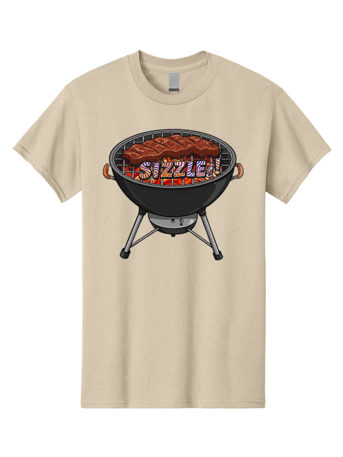 Steak-On-The-Grill Men'S Graphic Tee, 100% Cotton, Comfortable Casual Summer Wear, Machine Washable, Grilled Steak, Sizzling Grill, Barbecue Cooking, Outdoor Cooking, Grill Marks, Savory Steak, Hot Coals, Grilled Meat Bac453