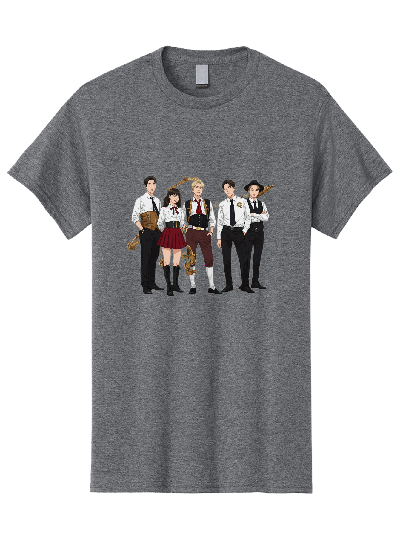 Steampunk-Characters Men'S Graphic Tee, 100% Cotton, Comfortable Casual Summer Wear, Machine Washable, Steampunk Characters, Anime-Inspired Art, Futuristic Attire, Science Fiction Elements, Clockwork Mechanisms, Formal Wear, Bac454