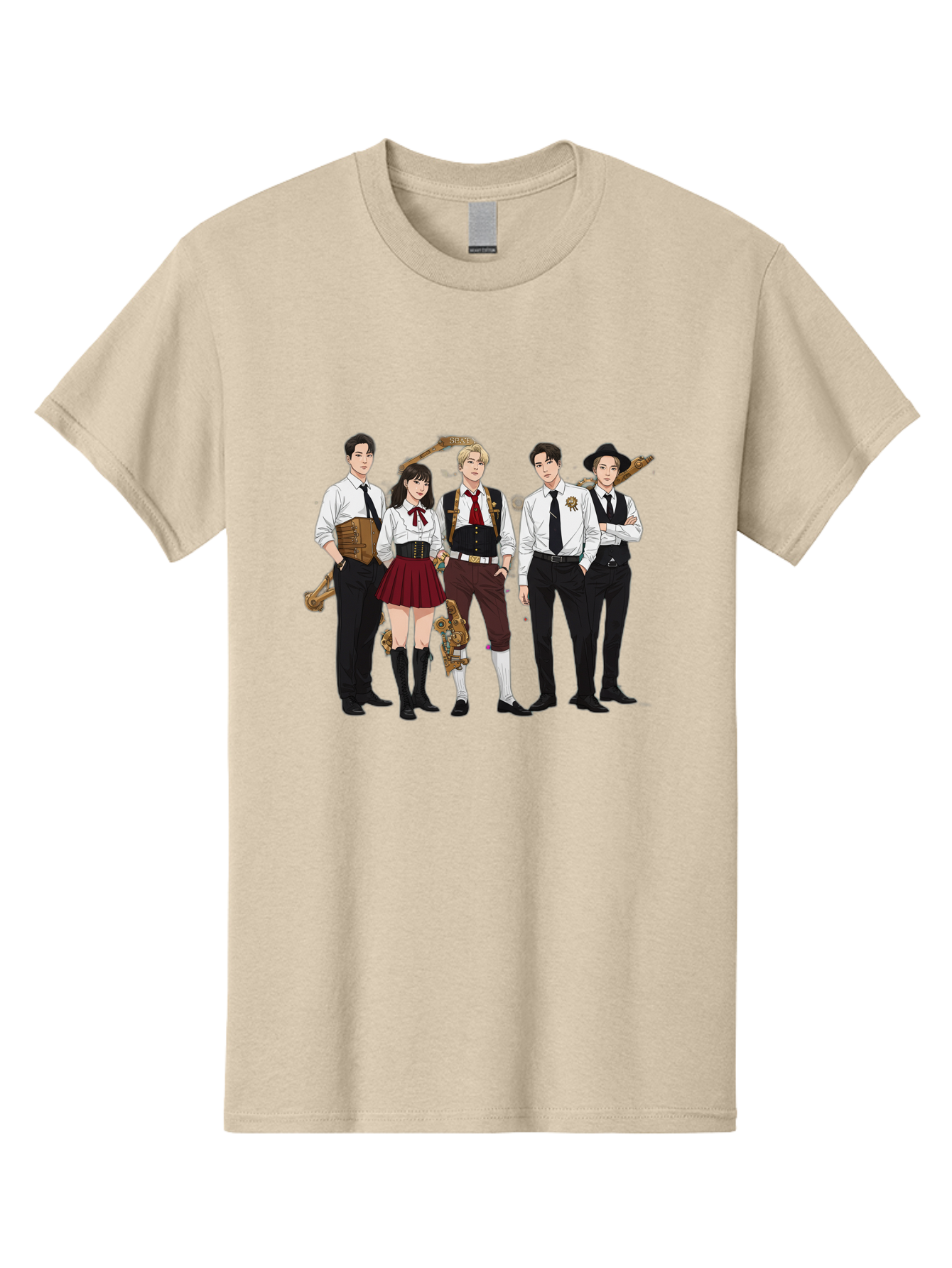 Steampunk-Characters Men'S Graphic Tee, 100% Cotton, Comfortable Casual Summer Wear, Machine Washable, Steampunk Characters, Anime-Inspired Art, Futuristic Attire, Science Fiction Elements, Clockwork Mechanisms, Formal Wear, Bac454