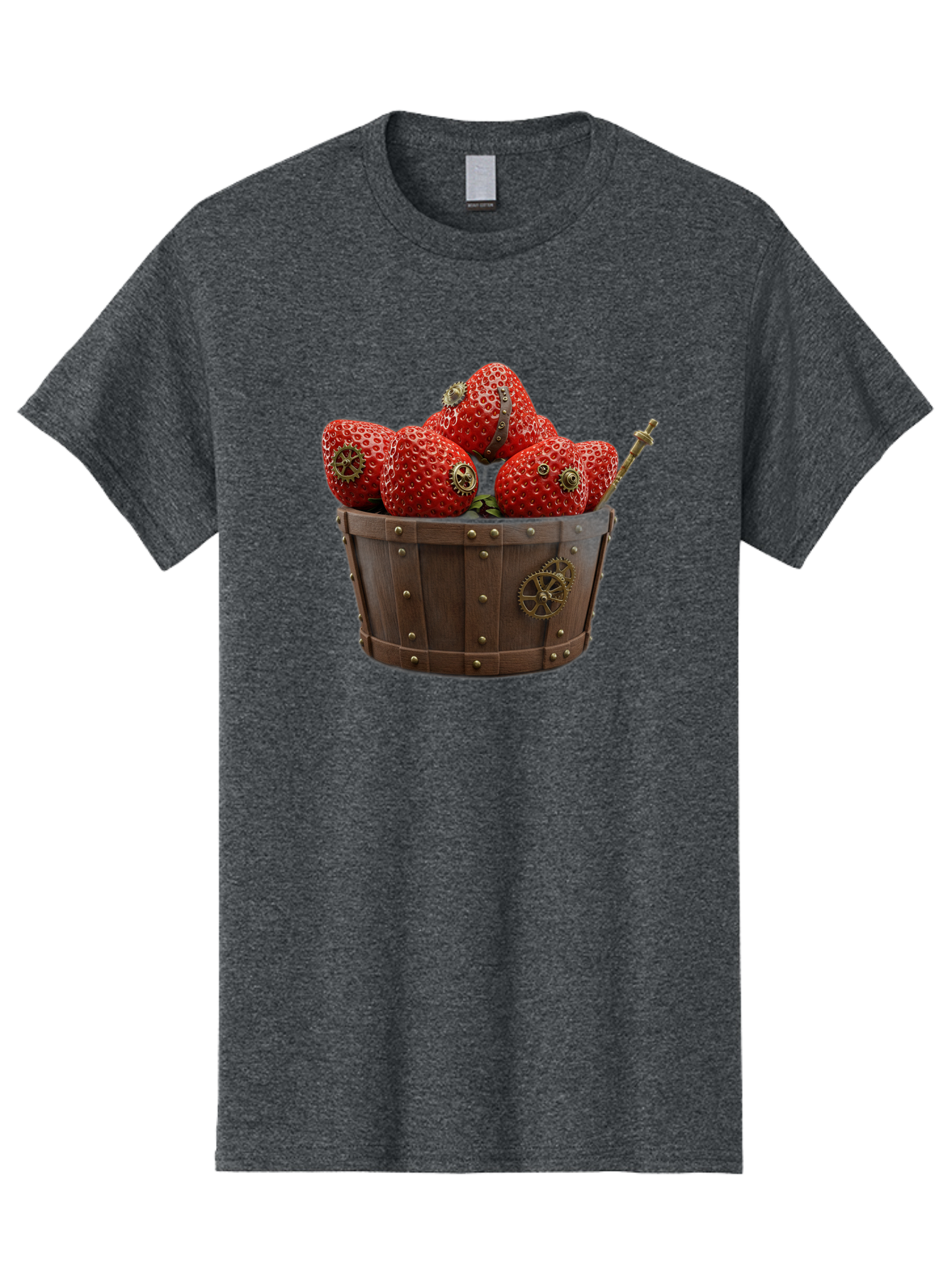 Steampunk-Strawberries Men'S Graphic Tee, 100% Cotton, Comfortable Casual Summer Wear, Machine Washable, Steampunk Strawberries, Mechanical Fruit, Wooden Basket, Gear Embellishments, Industrial Design, Vintage Aesthetic, Creative Concept, Bac455