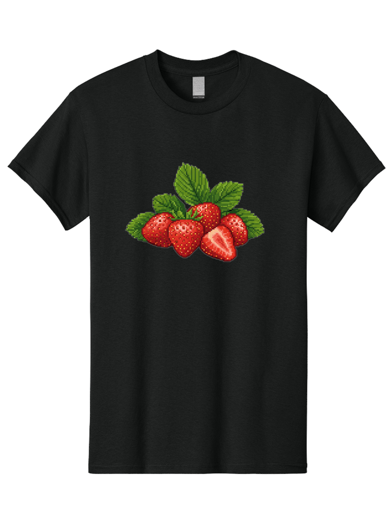 Strawberries-1 Men'S Graphic Tee, 100% Cotton, Comfortable Casual Summer Wear, Machine Washable, Five Red Strawberries, Strawberry Cut In Half, Green Leaves, Pixel Art, Fresh Fruit, Summer Harvest, Sweet Treats, Ripe Strawberries Bac456