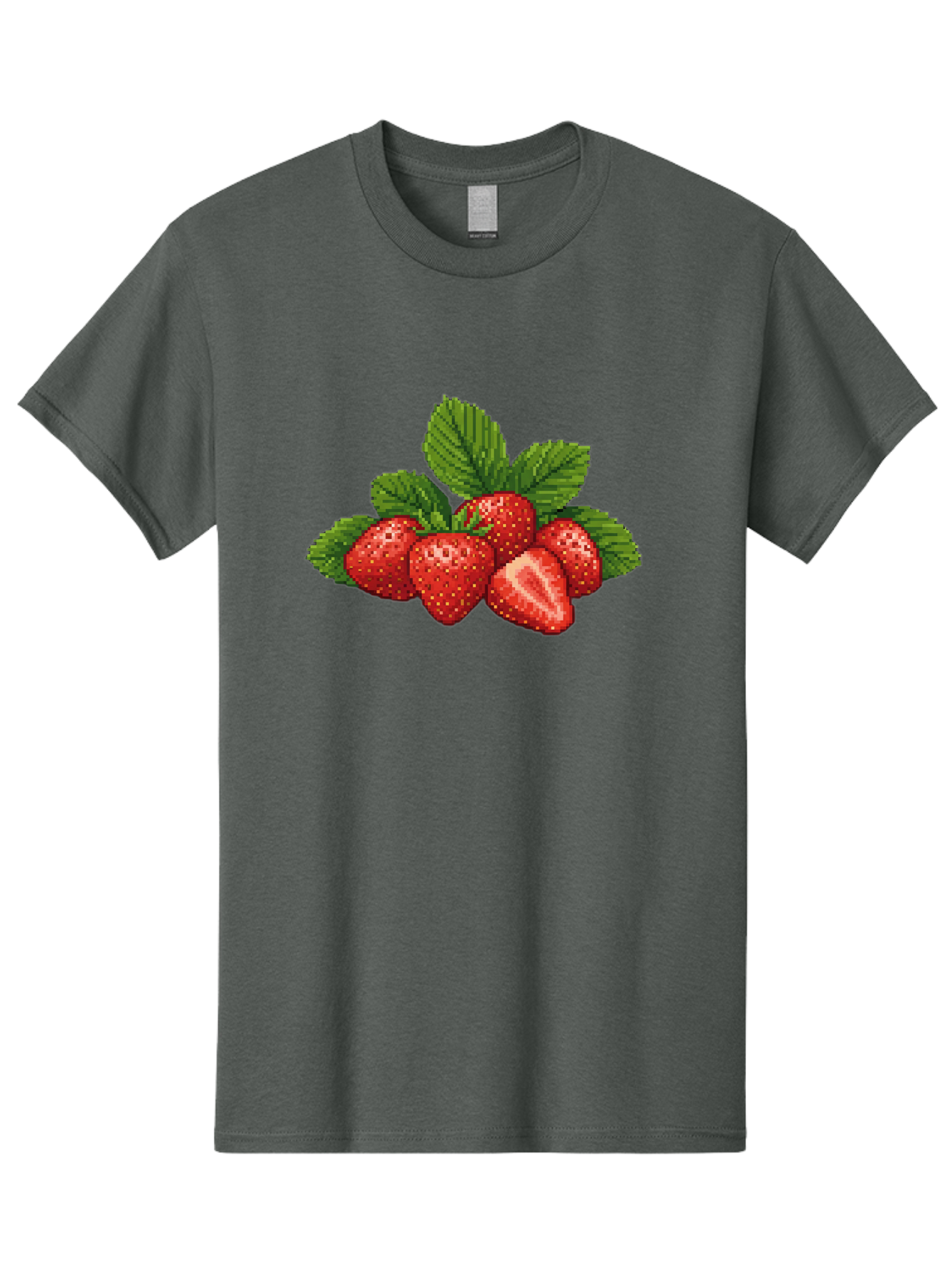 Strawberries-1 Men'S Graphic Tee, 100% Cotton, Comfortable Casual Summer Wear, Machine Washable, Five Red Strawberries, Strawberry Cut In Half, Green Leaves, Pixel Art, Fresh Fruit, Summer Harvest, Sweet Treats, Ripe Strawberries Bac456
