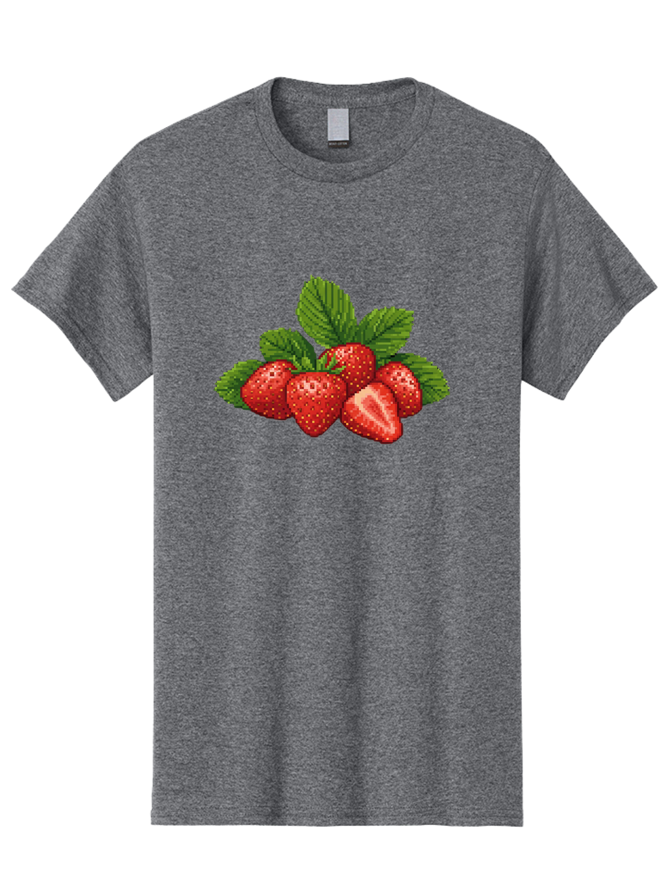 Strawberries-1 Men'S Graphic Tee, 100% Cotton, Comfortable Casual Summer Wear, Machine Washable, Five Red Strawberries, Strawberry Cut In Half, Green Leaves, Pixel Art, Fresh Fruit, Summer Harvest, Sweet Treats, Ripe Strawberries Bac456