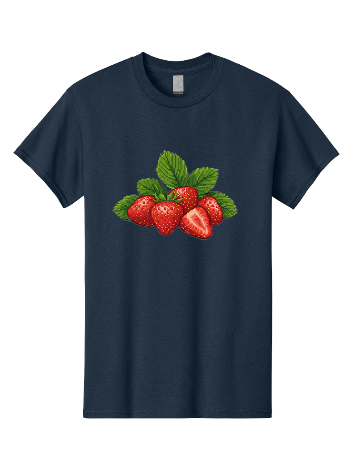 Strawberries-1 Men'S Graphic Tee, 100% Cotton, Comfortable Casual Summer Wear, Machine Washable, Five Red Strawberries, Strawberry Cut In Half, Green Leaves, Pixel Art, Fresh Fruit, Summer Harvest, Sweet Treats, Ripe Strawberries Bac456