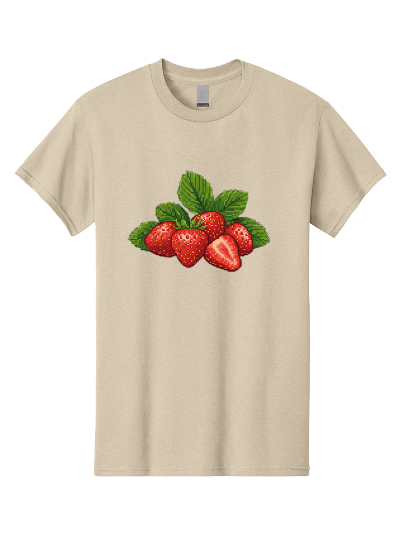 Strawberries-1 Men'S Graphic Tee, 100% Cotton, Comfortable Casual Summer Wear, Machine Washable, Five Red Strawberries, Strawberry Cut In Half, Green Leaves, Pixel Art, Fresh Fruit, Summer Harvest, Sweet Treats, Ripe Strawberries Bac456