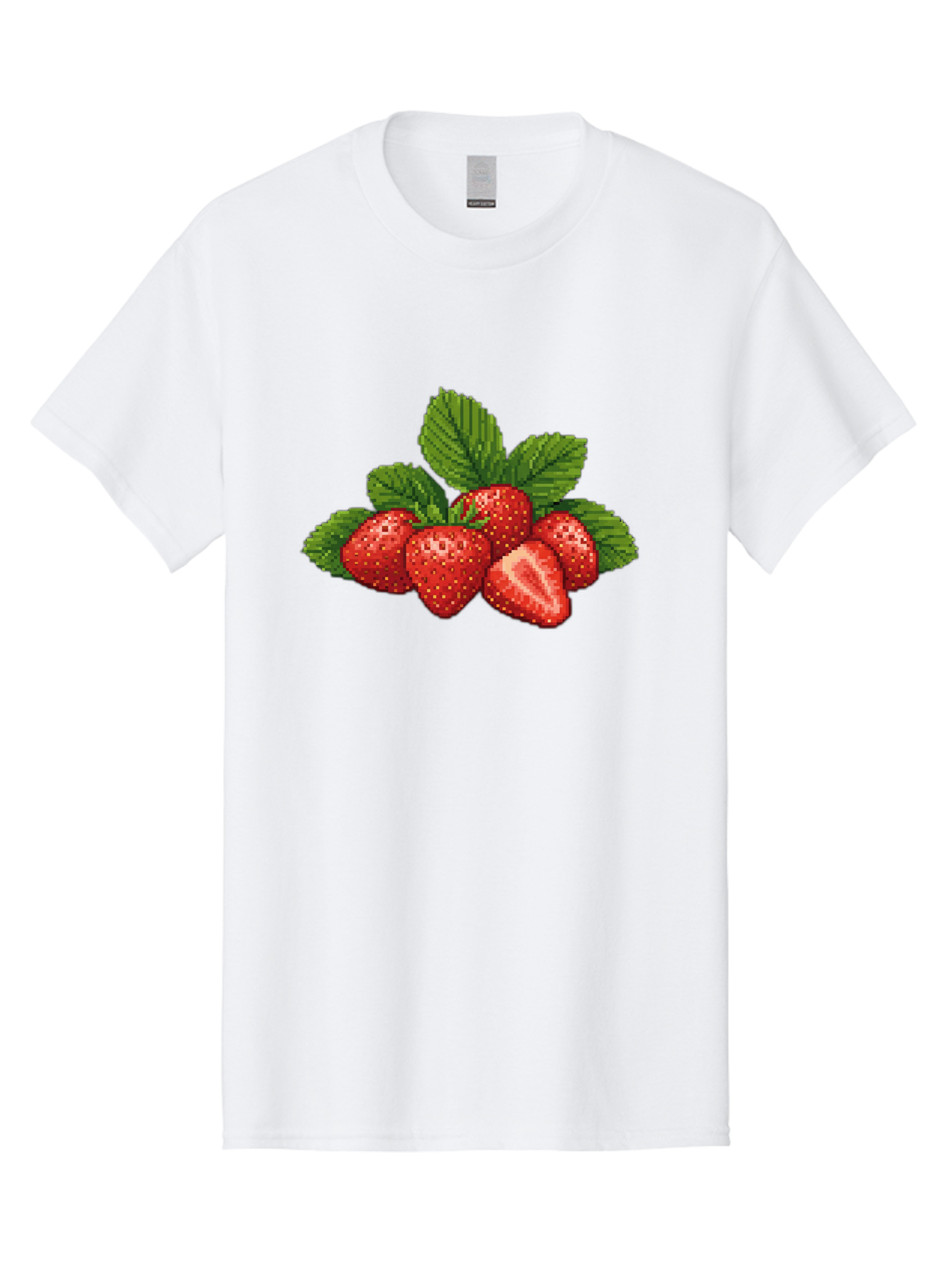 Strawberries-1 Men'S Graphic Tee, 100% Cotton, Comfortable Casual Summer Wear, Machine Washable, Five Red Strawberries, Strawberry Cut In Half, Green Leaves, Pixel Art, Fresh Fruit, Summer Harvest, Sweet Treats, Ripe Strawberries Bac456