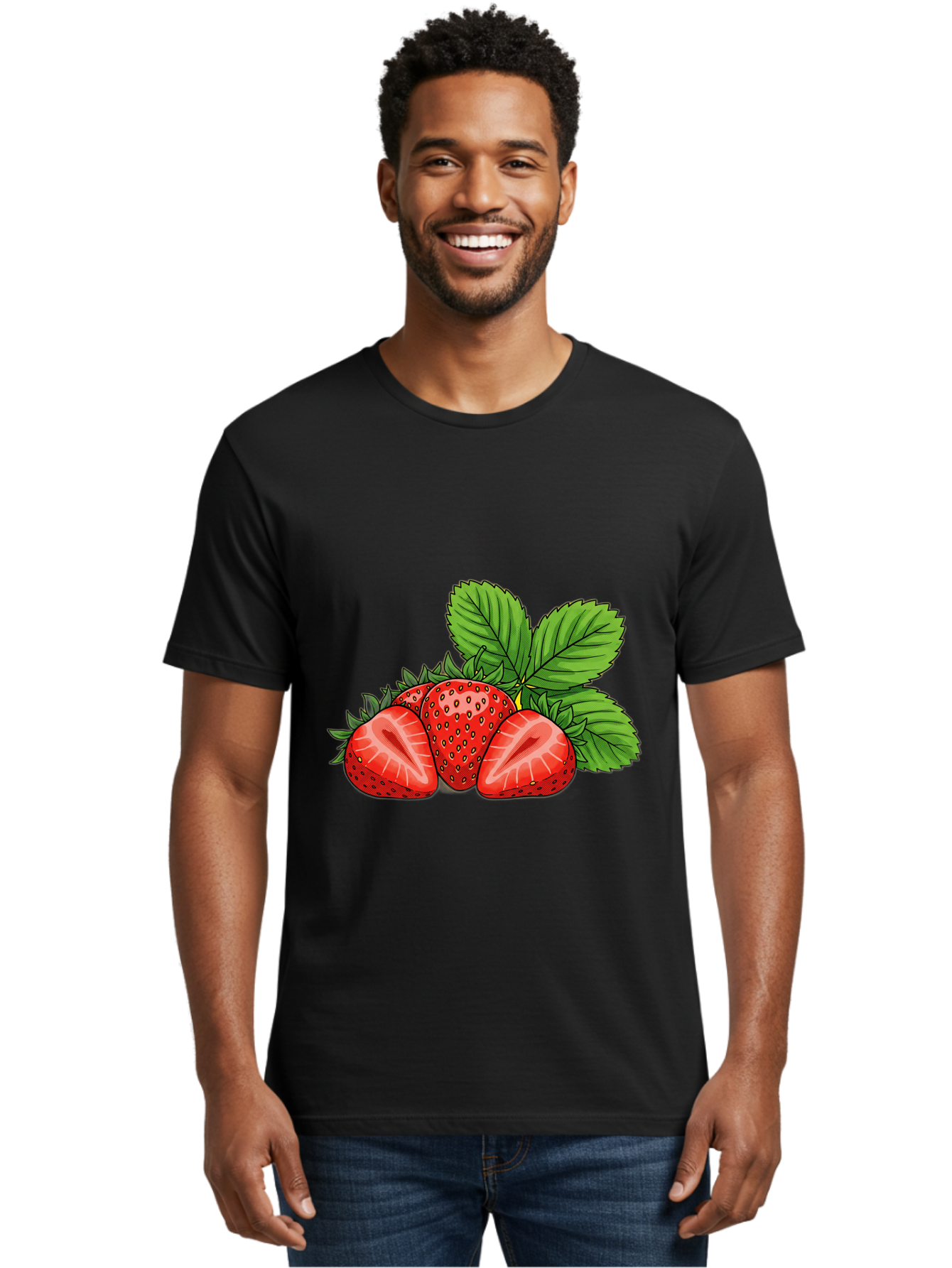 Strawberries-2 Men'S Graphic Tee, 100% Cotton, Comfortable Casual Summer Wear, Machine Washable, Strawberries With Leaves, Fresh Fruit, Vibrant Red Color, Organic Produce, Healthy Snack, Summer Fruits, Sweet Strawberries, Ripe Strawberries Bac457