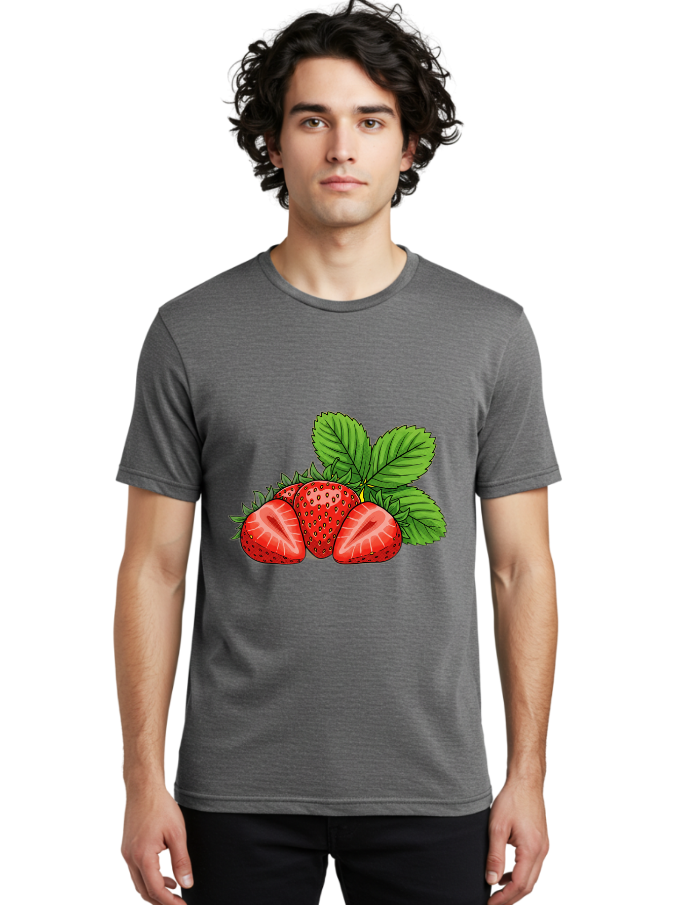 Strawberries-2 Men'S Graphic Tee, 100% Cotton, Comfortable Casual Summer Wear, Machine Washable, Strawberries With Leaves, Fresh Fruit, Vibrant Red Color, Organic Produce, Healthy Snack, Summer Fruits, Sweet Strawberries, Ripe Strawberries Bac457