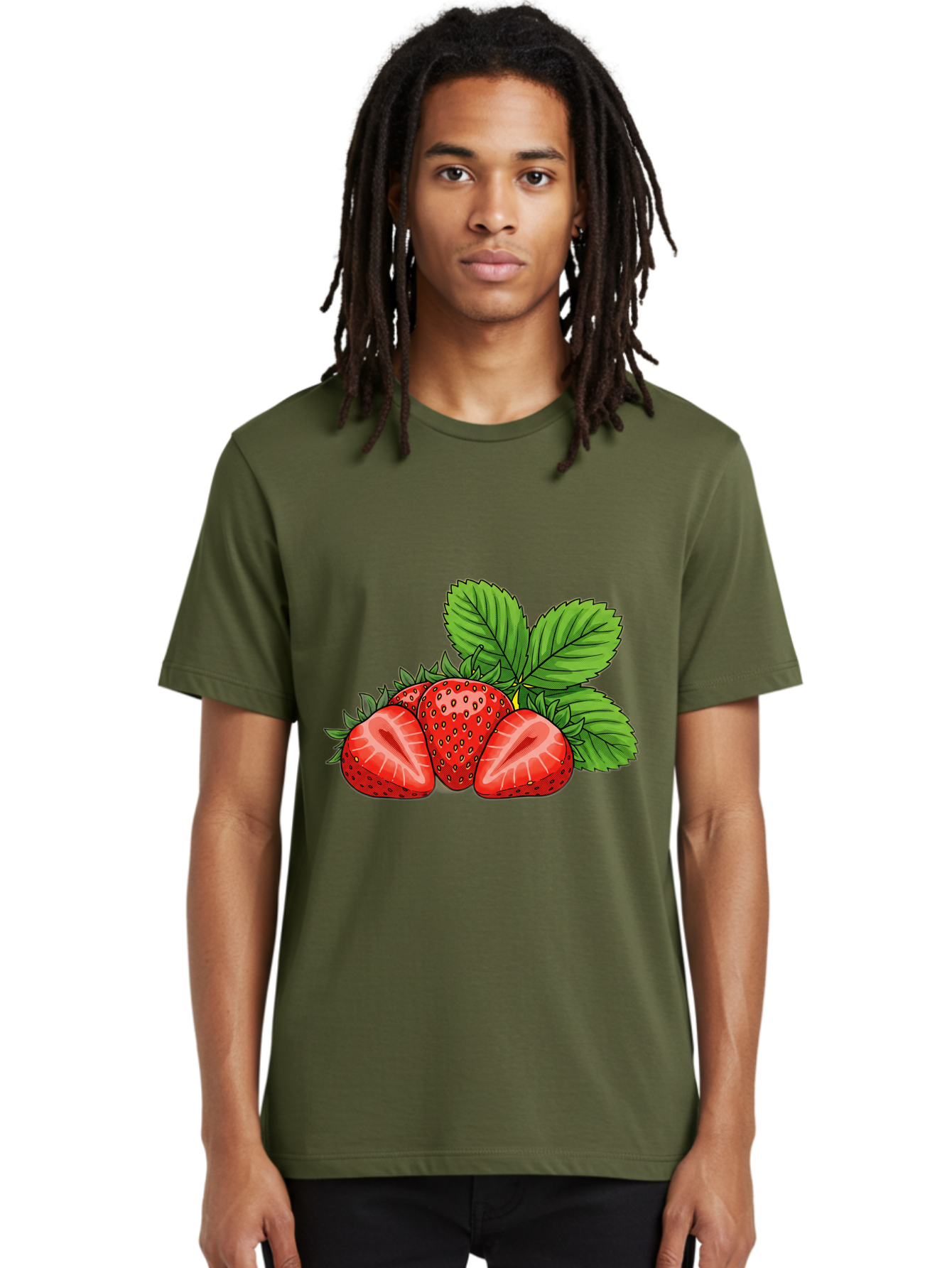 Strawberries-2 Men'S Graphic Tee, 100% Cotton, Comfortable Casual Summer Wear, Machine Washable, Strawberries With Leaves, Fresh Fruit, Vibrant Red Color, Organic Produce, Healthy Snack, Summer Fruits, Sweet Strawberries, Ripe Strawberries Bac457