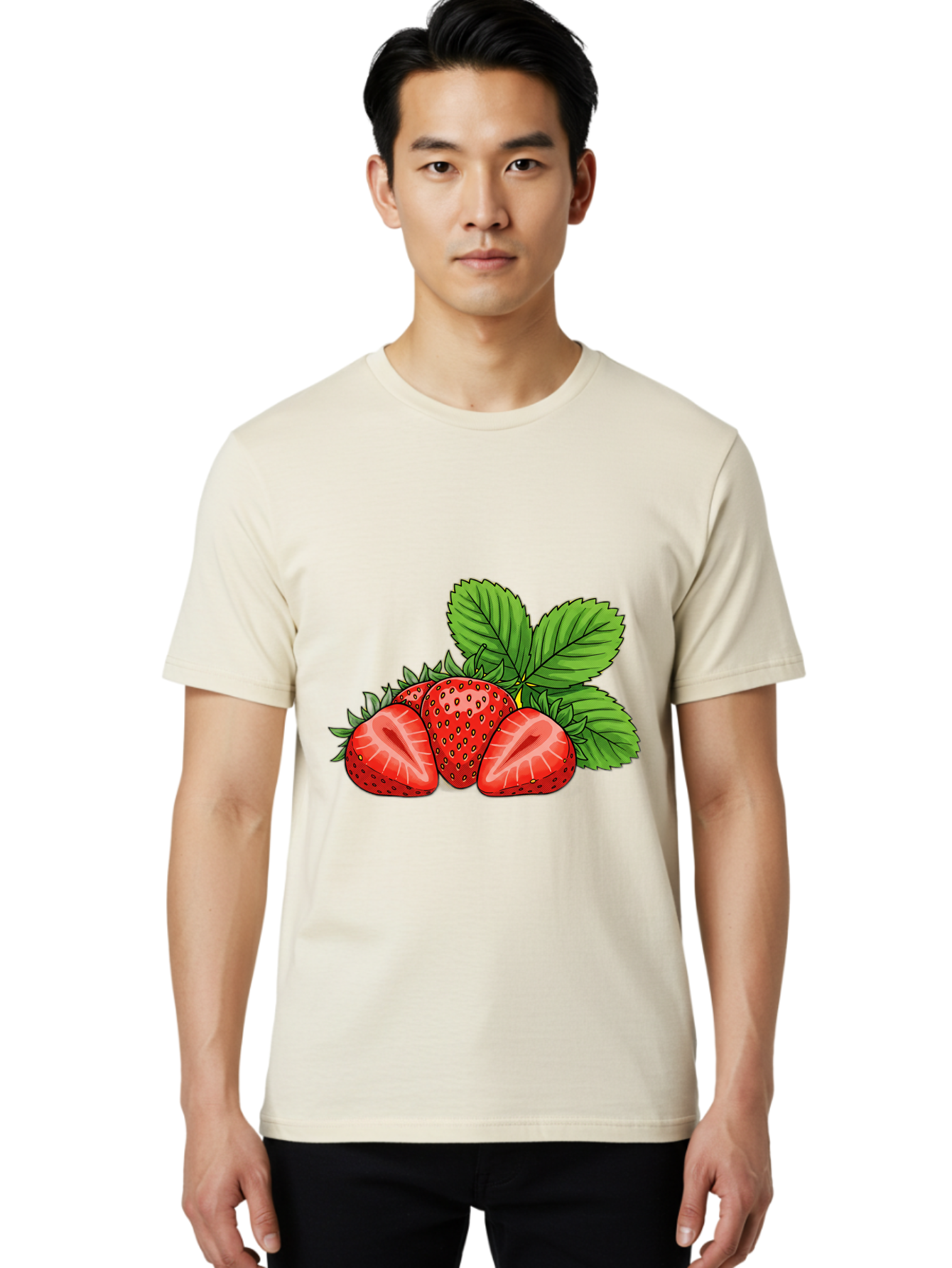 Strawberries-2 Men'S Graphic Tee, 100% Cotton, Comfortable Casual Summer Wear, Machine Washable, Strawberries With Leaves, Fresh Fruit, Vibrant Red Color, Organic Produce, Healthy Snack, Summer Fruits, Sweet Strawberries, Ripe Strawberries Bac457