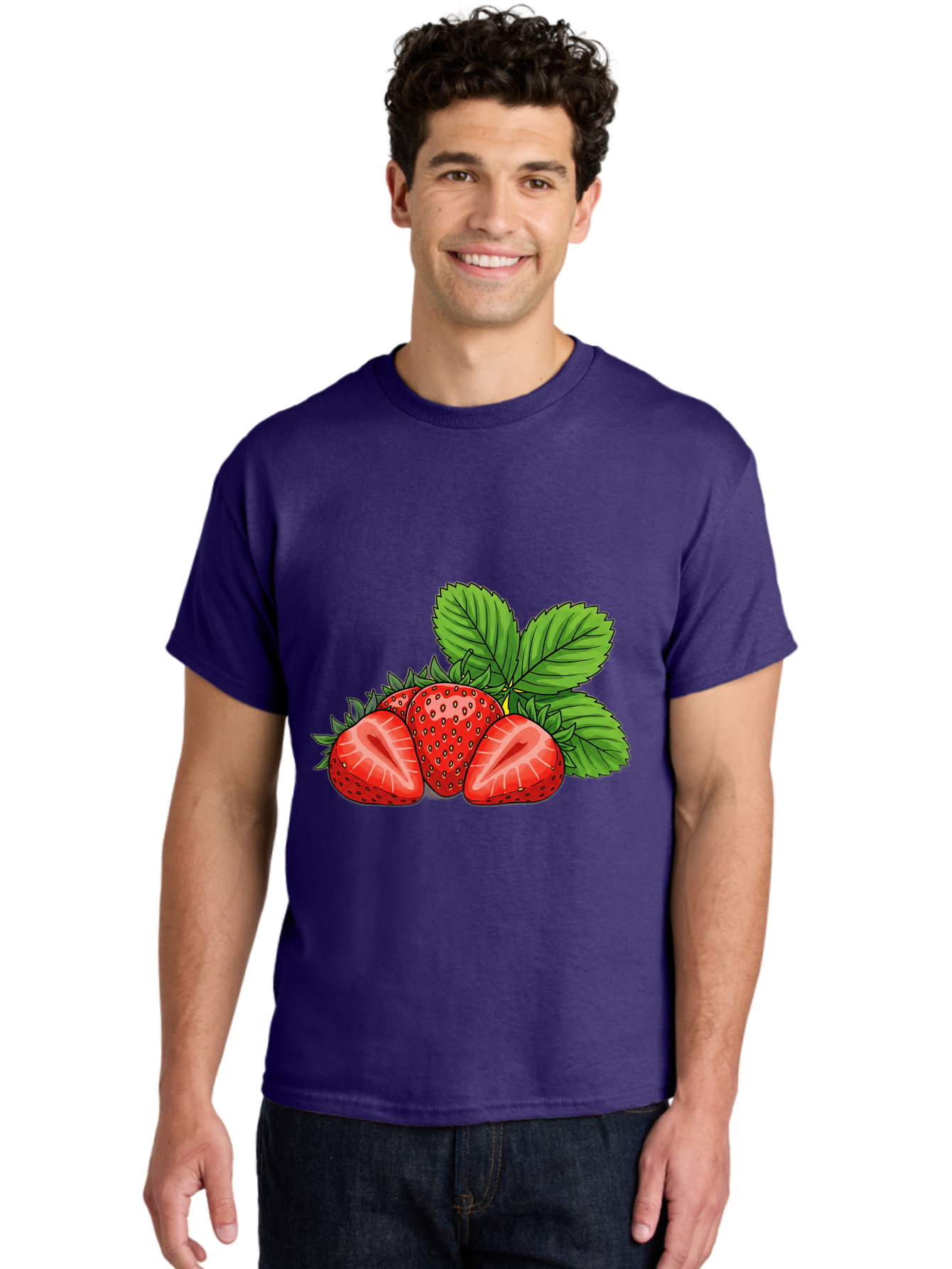 Strawberries-2 Men'S Graphic Tee, 100% Cotton, Comfortable Casual Summer Wear, Machine Washable, Strawberries With Leaves, Fresh Fruit, Vibrant Red Color, Organic Produce, Healthy Snack, Summer Fruits, Sweet Strawberries, Ripe Strawberries Bac457