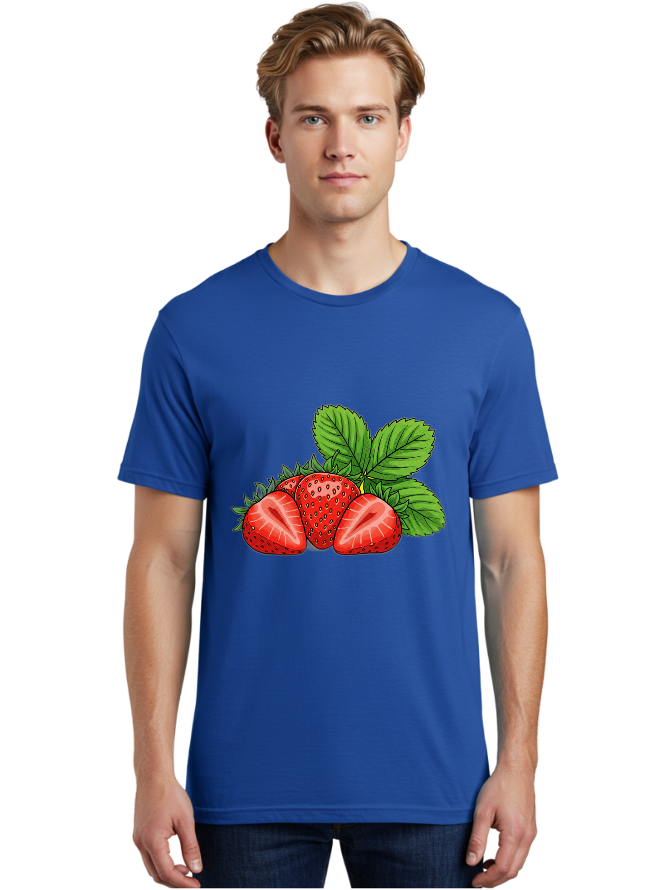 Strawberries-2 Men'S Graphic Tee, 100% Cotton, Comfortable Casual Summer Wear, Machine Washable, Strawberries With Leaves, Fresh Fruit, Vibrant Red Color, Organic Produce, Healthy Snack, Summer Fruits, Sweet Strawberries, Ripe Strawberries Bac457