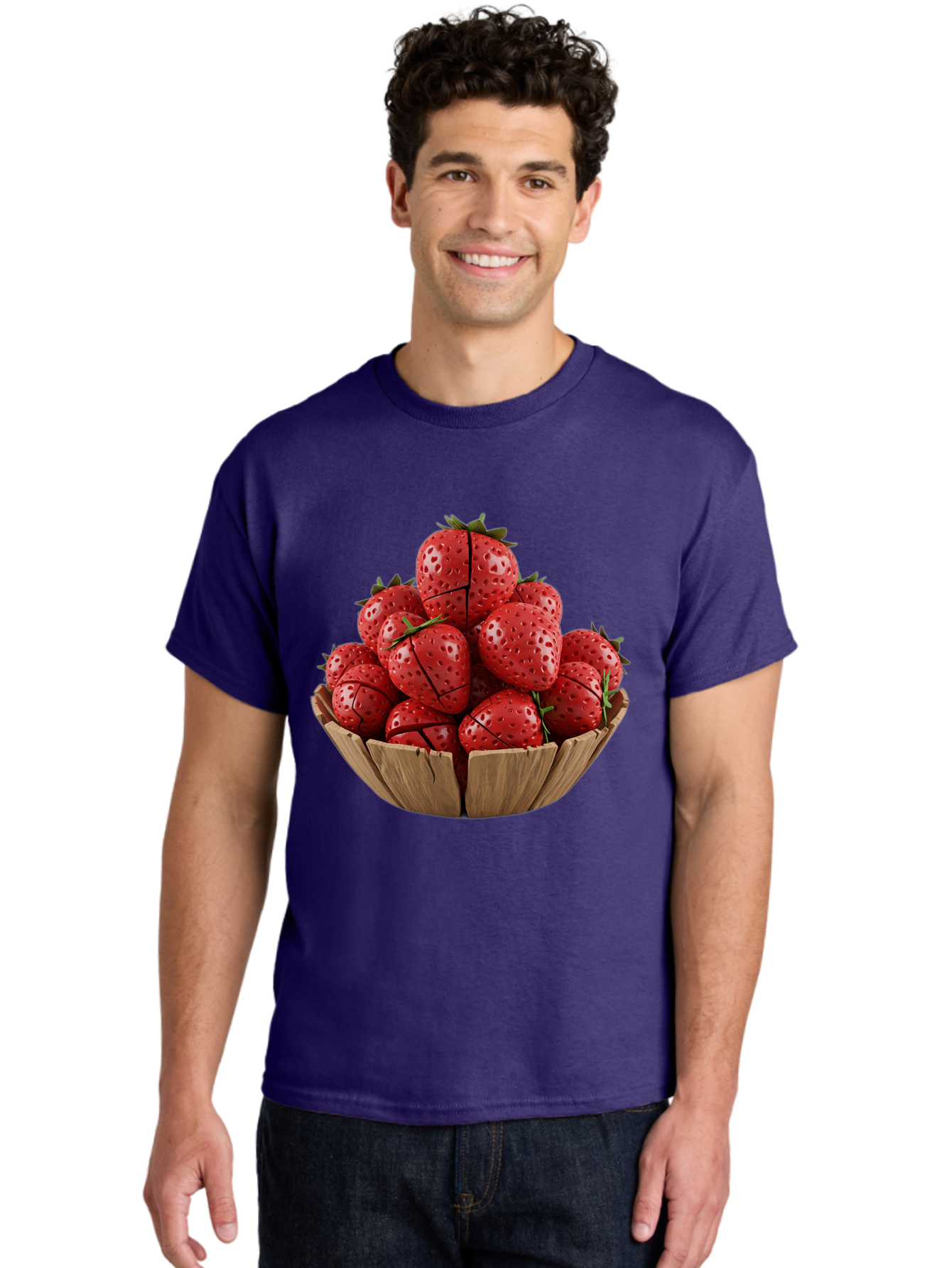 Strawberries-3 Men'S Graphic Tee, 100% Cotton, Comfortable Casual Summer Wear, Machine Washable, Fresh Strawberries, Ripe Fruit, Sweet Treats, Healthy Snack, Red Berries, Green Leaves, Eco-Friendly Packaging, Paper Bowl, Cut Strawberries, Bac458