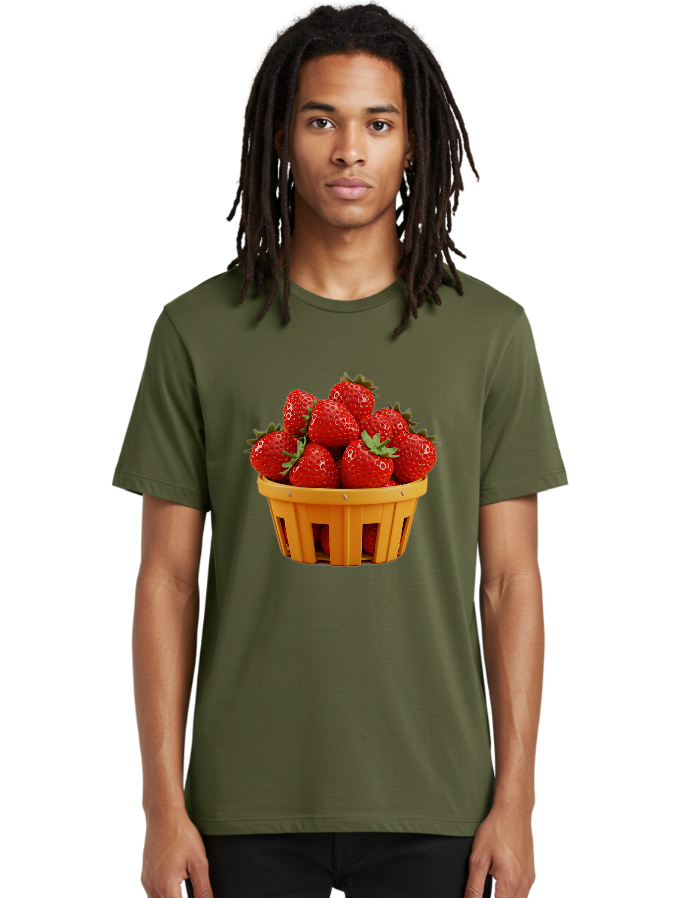 Strawberries-In-A-Yellow-Basket Men'S Graphic Tee, 100% Cotton, Comfortable Casual Summer Wear, Machine Washable, Basket Of Strawberries, Fresh Strawberries, Ripe Strawberries, Summer Fruits, Healthy Snack, Vibrant Red Strawberries, Bac459