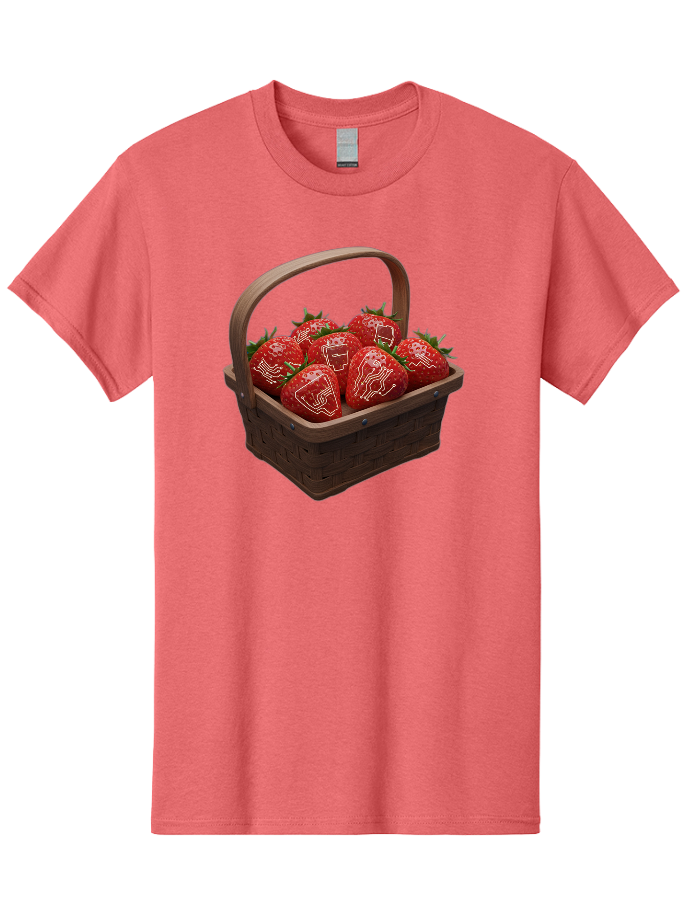 Strawberries-With-Robot-Faces Men'S Graphic Tee, 100% Cotton, Comfortable Casual Summer Wear, Machine Washable, Strawberries With Diagrams, Technical Drawings On Fruit, Wooden Basket, Fresh Strawberries, Technical Illustrations, Bac462