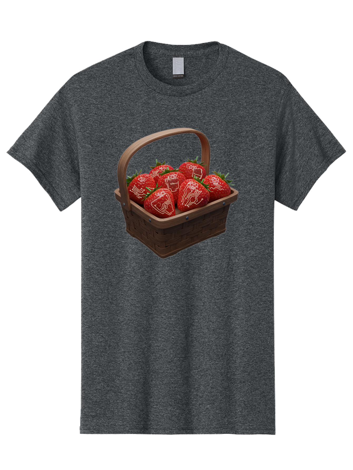 Strawberries-With-Robot-Faces Men'S Graphic Tee, 100% Cotton, Comfortable Casual Summer Wear, Machine Washable, Strawberries With Diagrams, Technical Drawings On Fruit, Wooden Basket, Fresh Strawberries, Technical Illustrations, Bac462